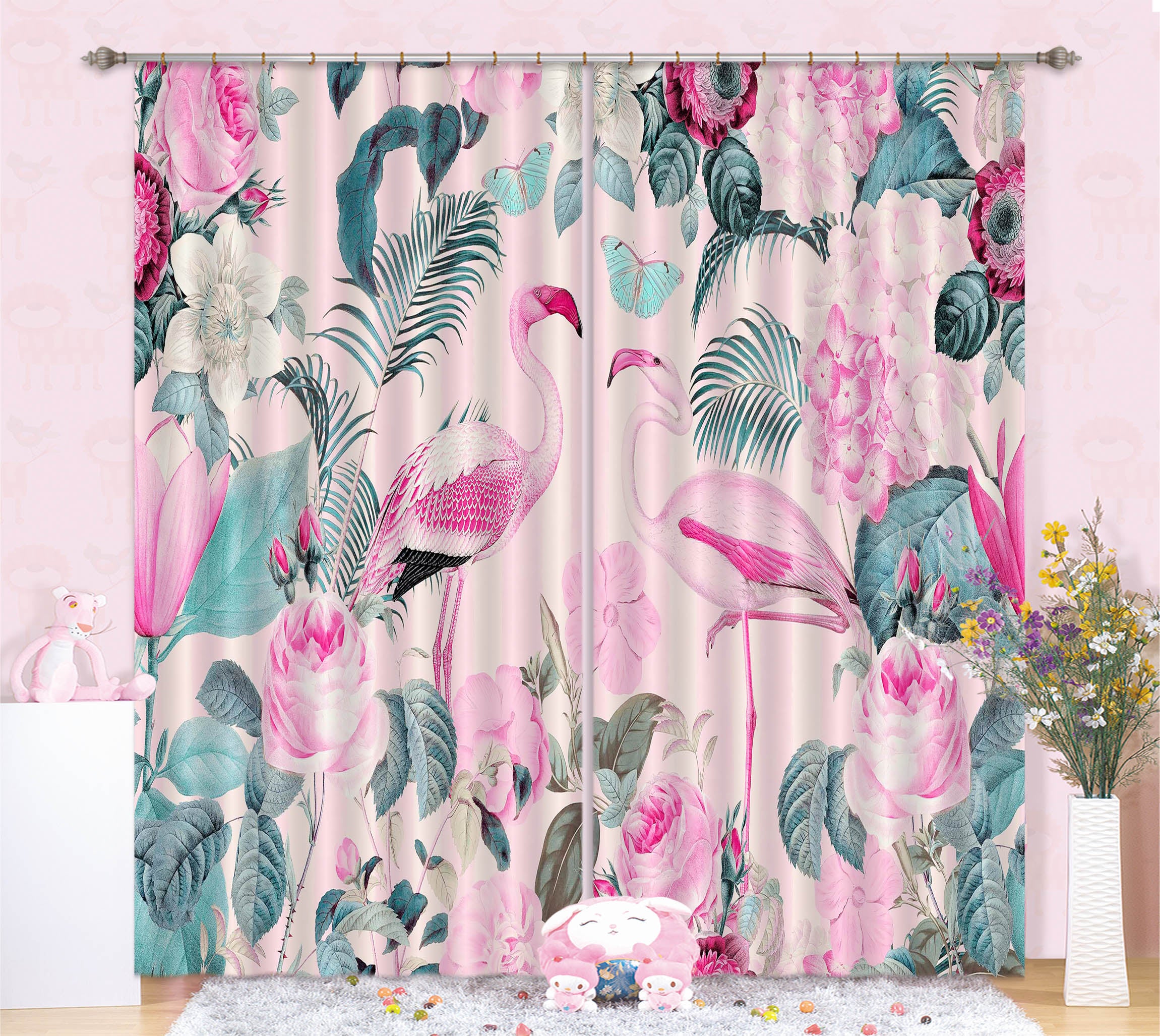 3D Flamingo Forest 056 Andrea haase Curtain Curtains Drapes