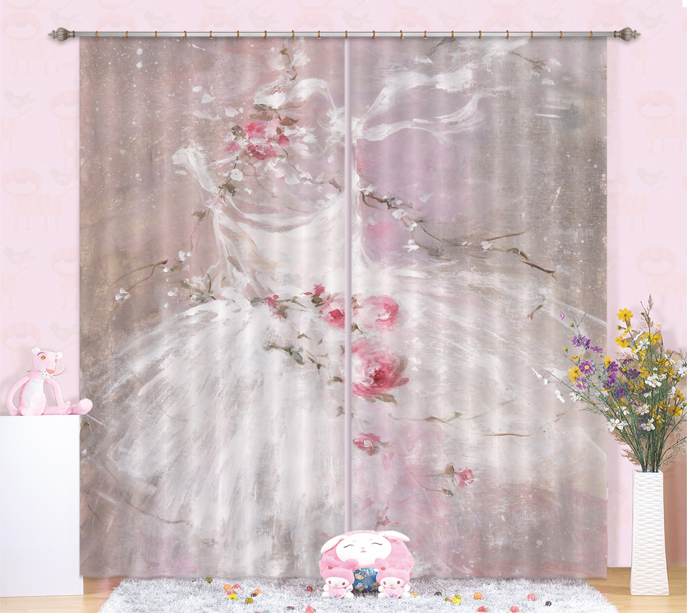 3D Pink Wedding Dress 037 Debi Coules Curtain Curtains Drapes