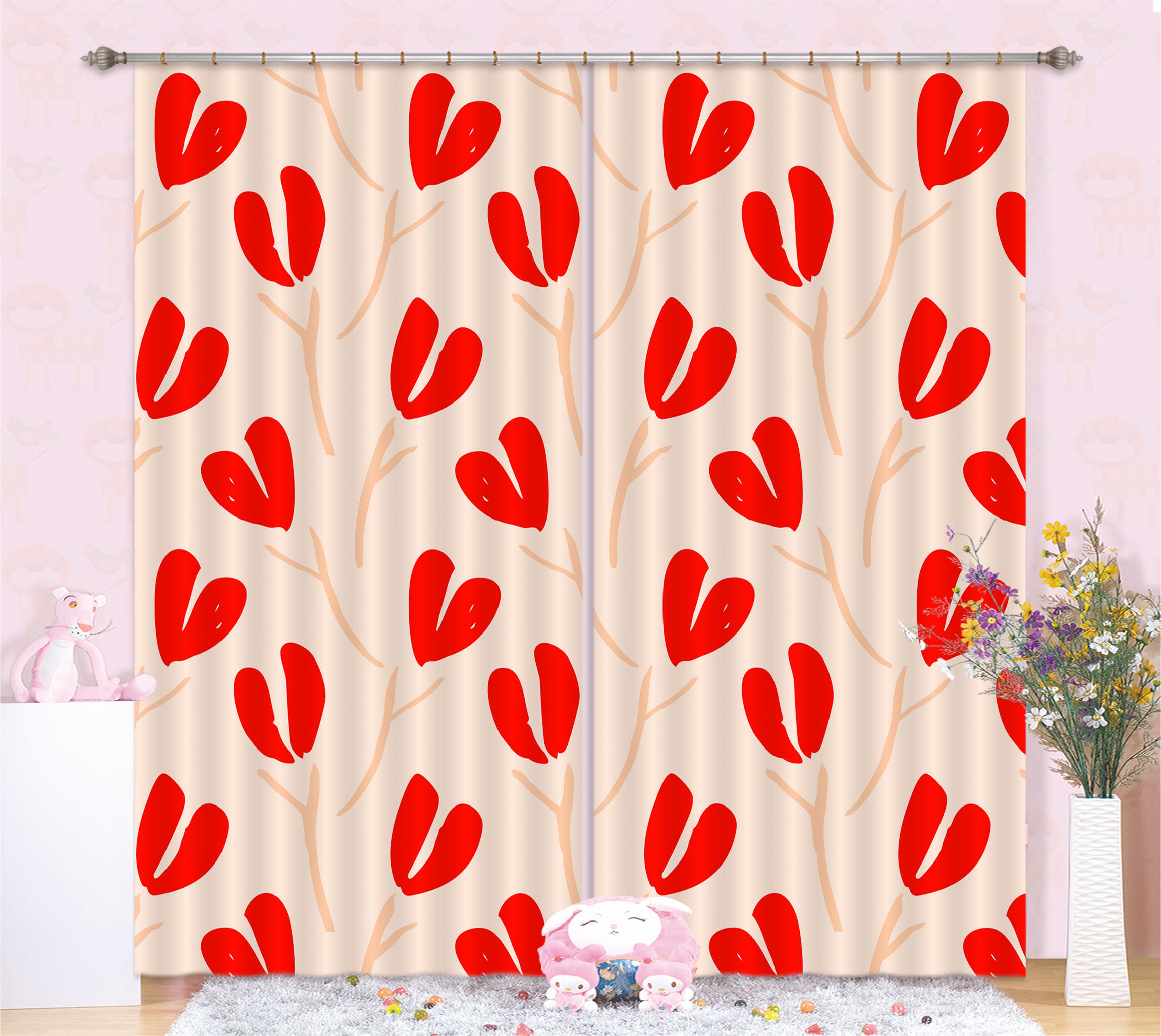 3D Red Heart Flower 11135 Kashmira Jayaprakash Curtain Curtains Drapes
