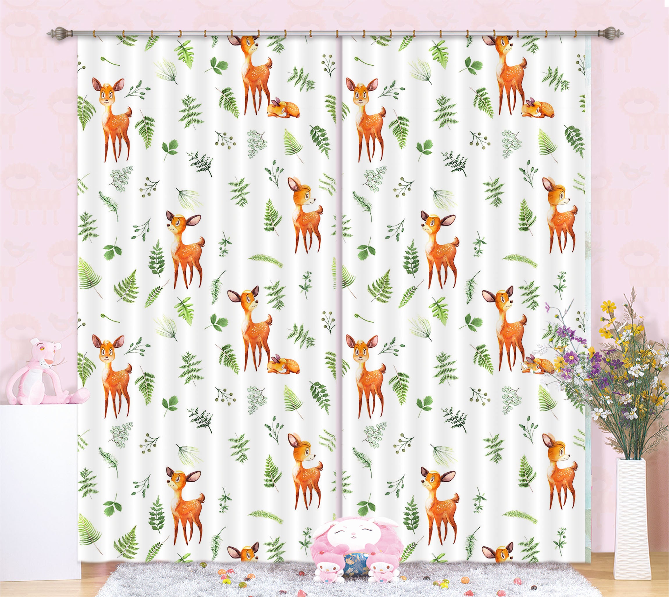 3D Deer Leaves 133 Uta Naumann Curtain Curtains Drapes