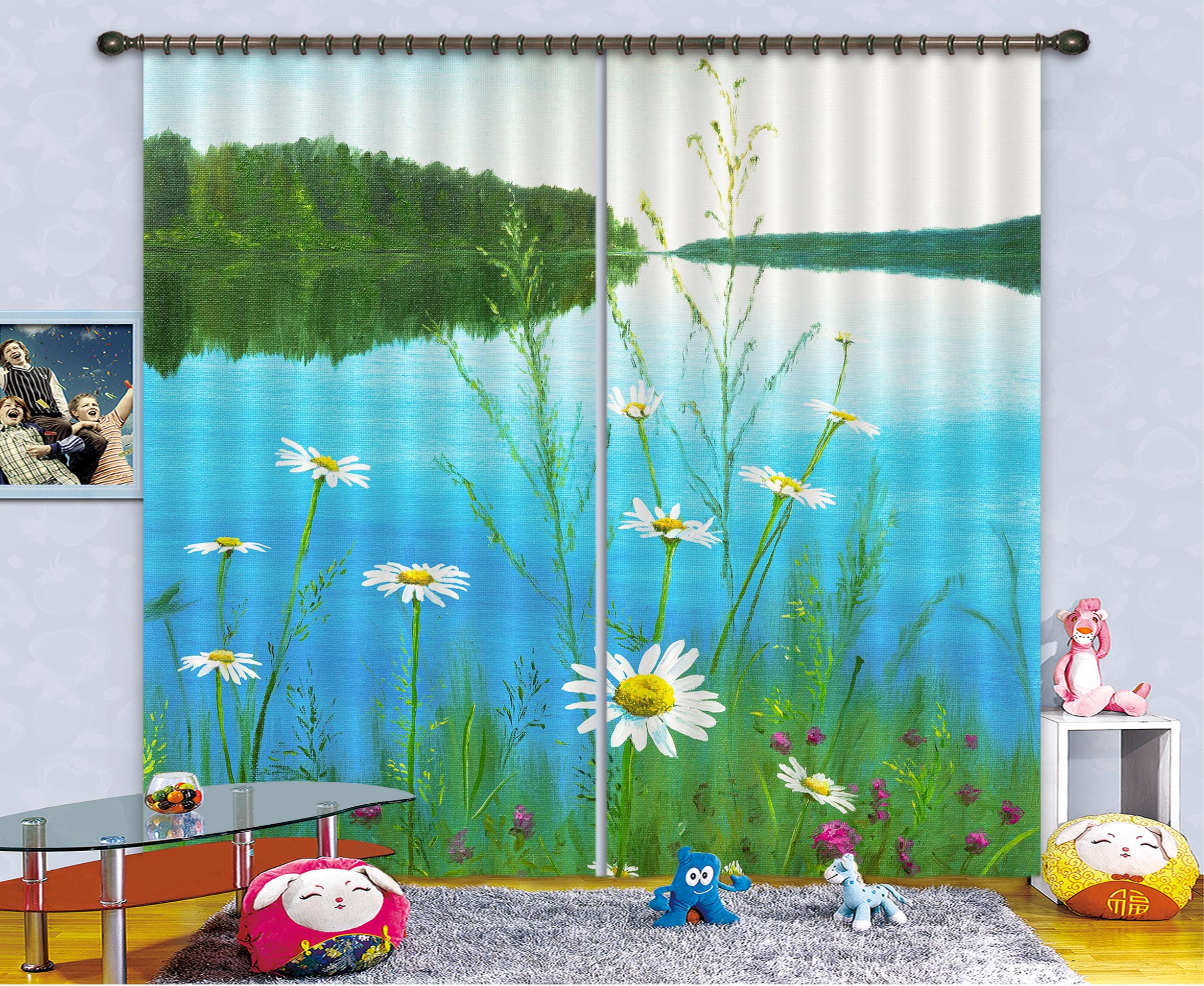 3D Lake Flowers 1712 Marina Zotova Curtain Curtains Drapes