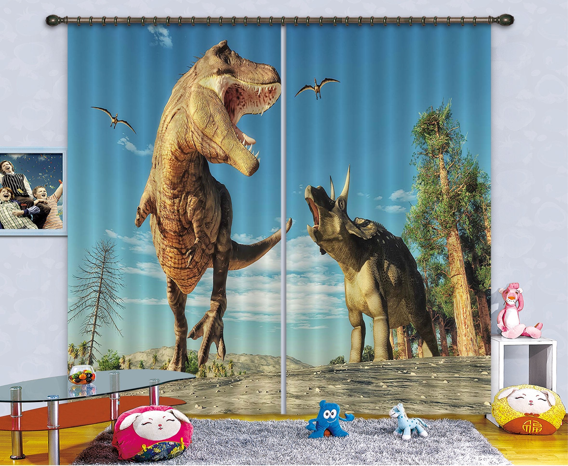 3D Tyrannosaurus Horned Dragon 162 Curtains Drapes Curtains AJ Creativity Home 