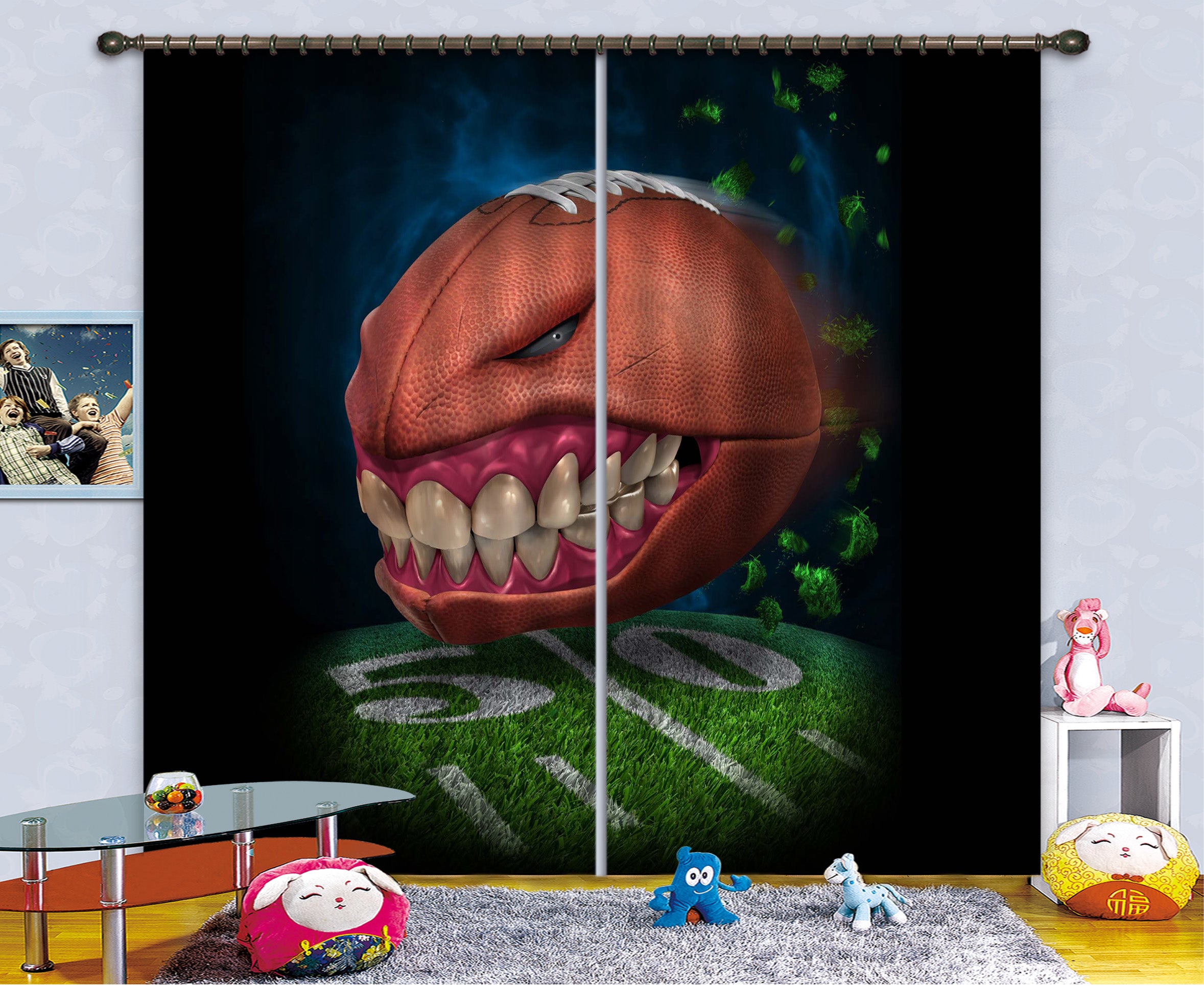 3D Teeth Football 5053 Tom Wood Curtain Curtains Drapes