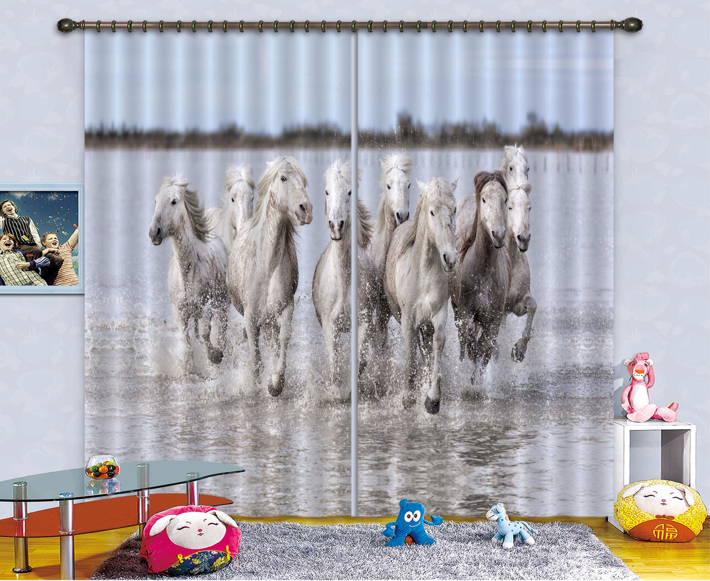 3D White Horse 069 Marco Carmassi Curtain Curtains Drapes