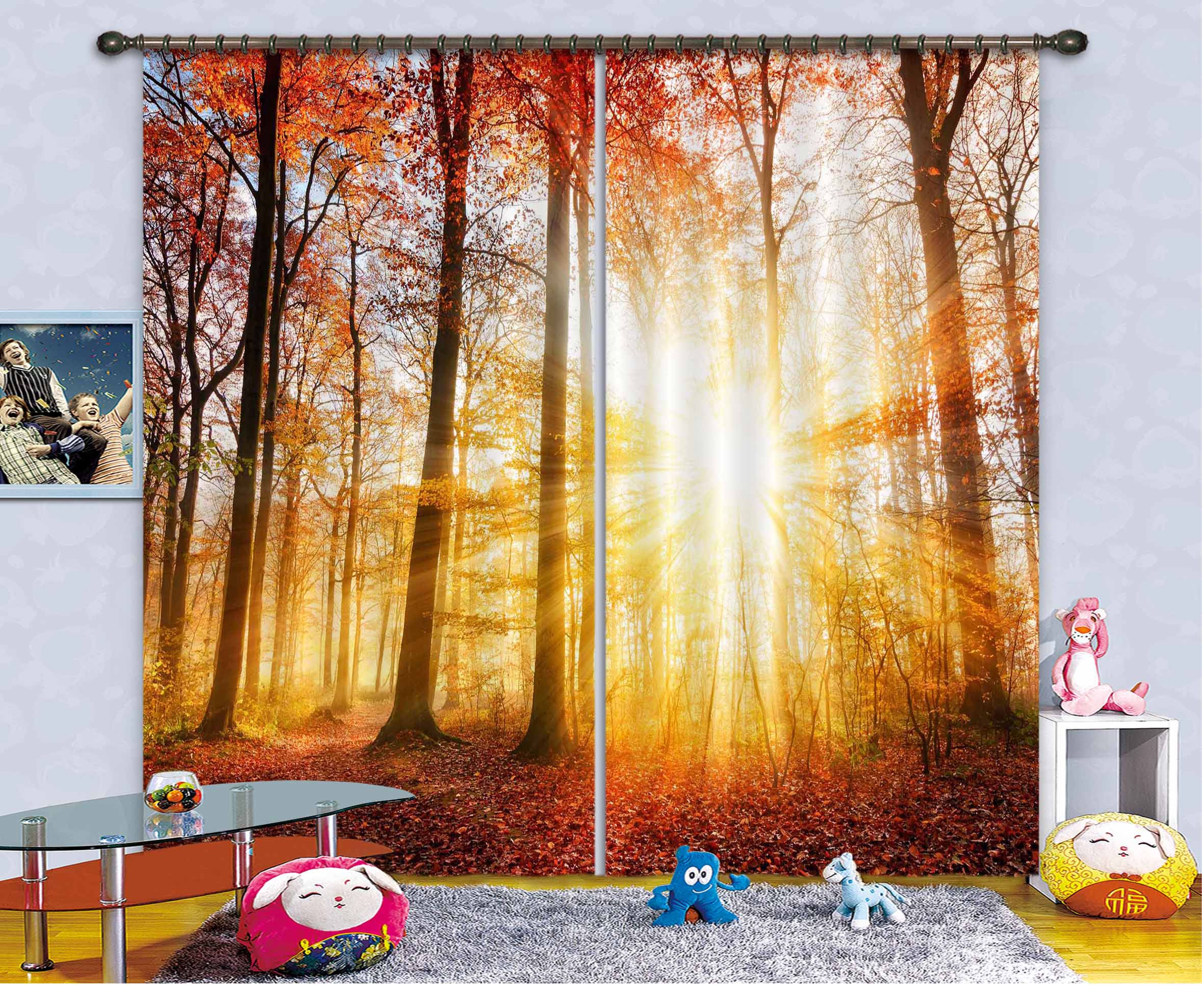 3D Morning Forest 103 Curtains Drapes