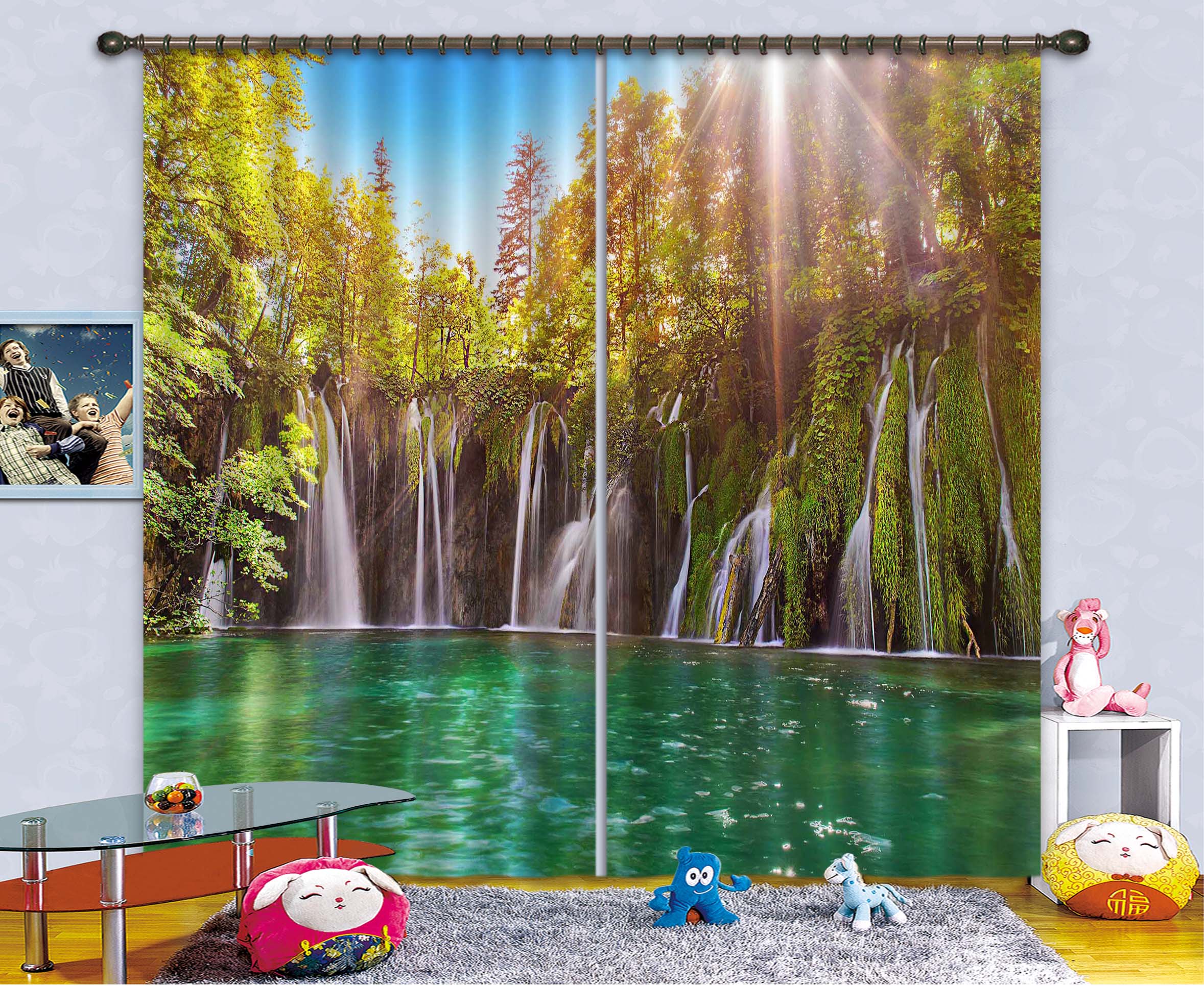 3D Forest Waterfall 109 Curtains Drapes