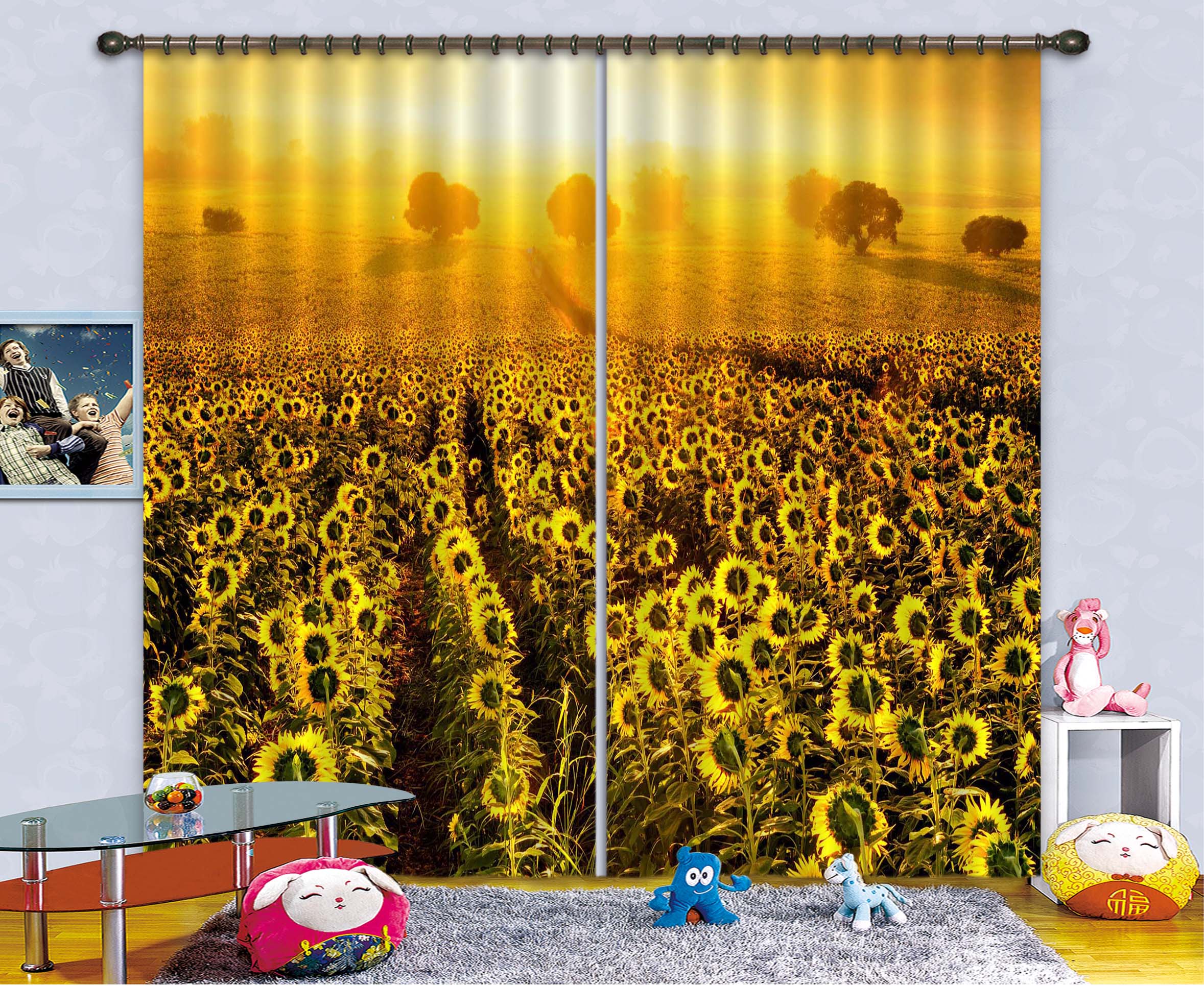3D Sunflower Estate 843 Curtains Drapes