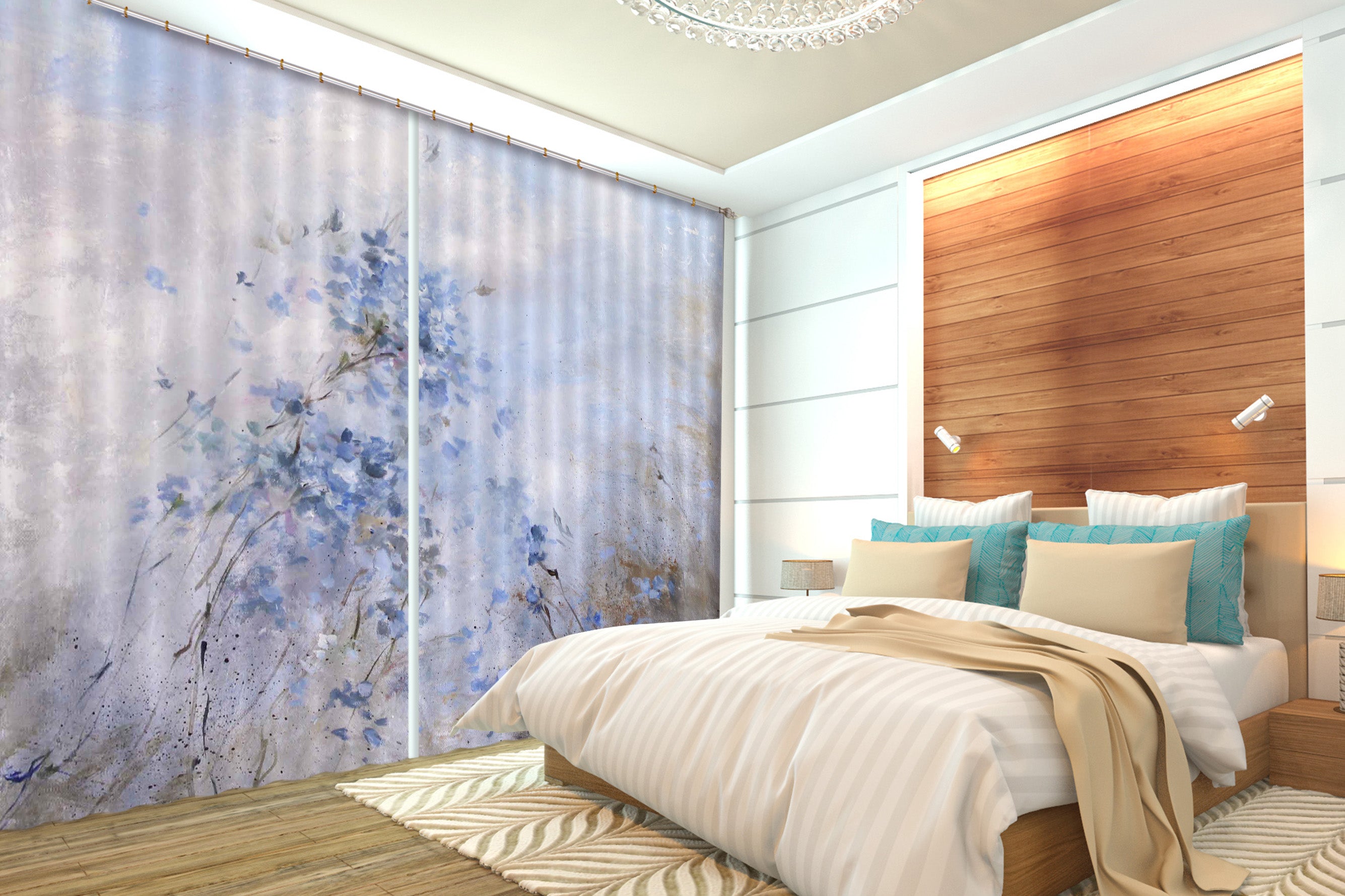 3D Blue Flower Vine Petals 3077 Debi Coules Curtain Curtains Drapes