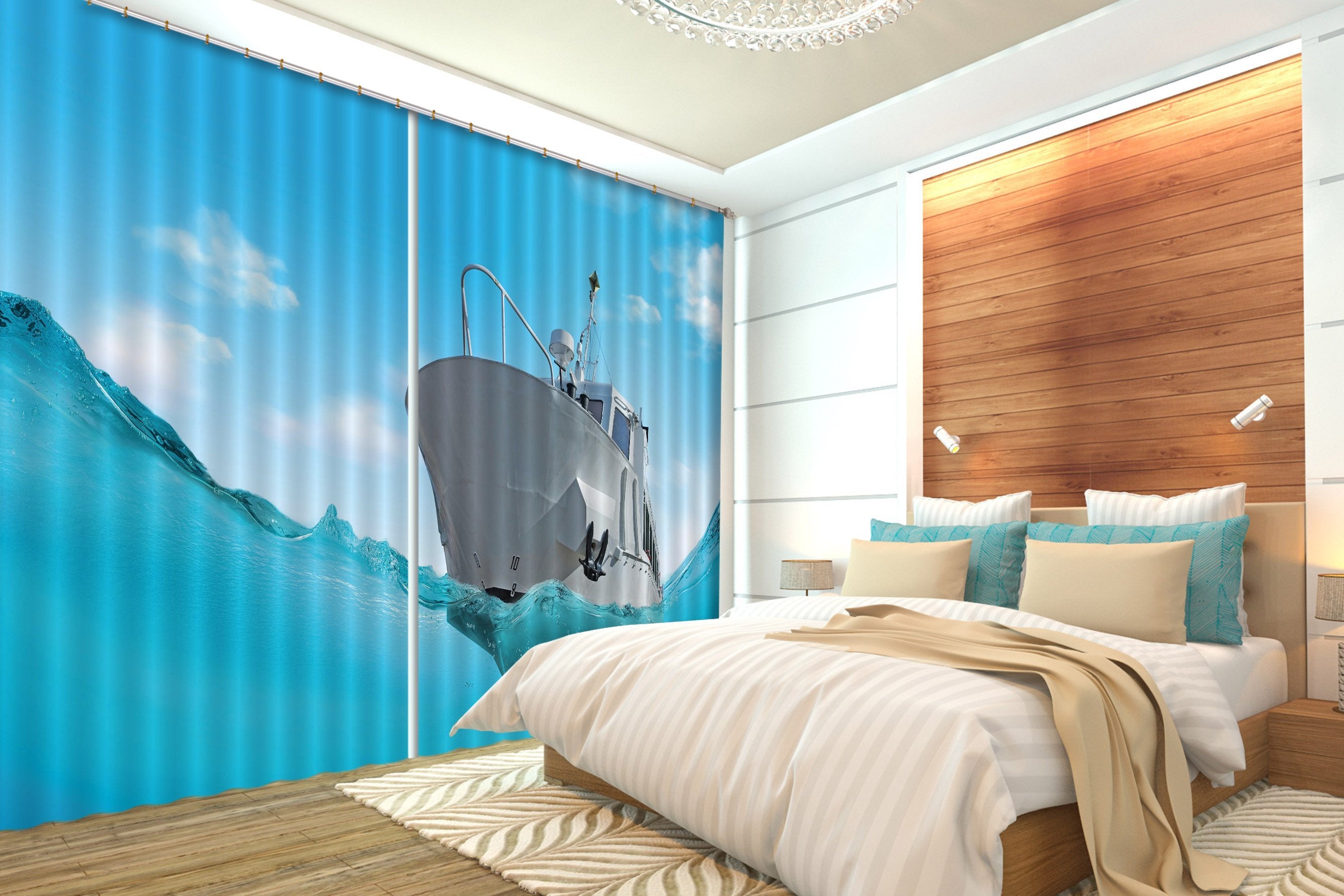3D Sea Sailing Yacht 238 Curtains Drapes Wallpaper AJ Wallpaper 