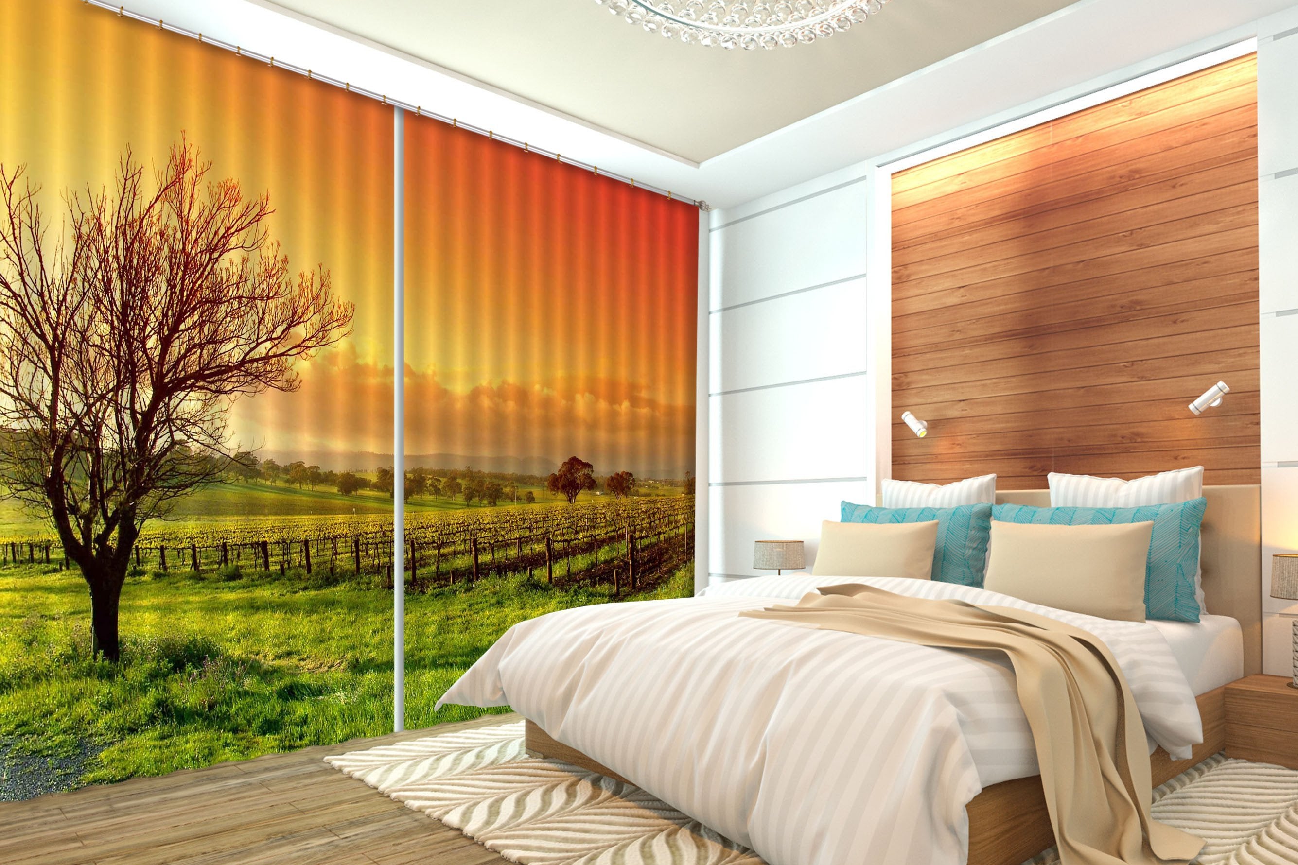 3D Vineyard Sunset 214 Curtains Drapes Wallpaper AJ Wallpaper 