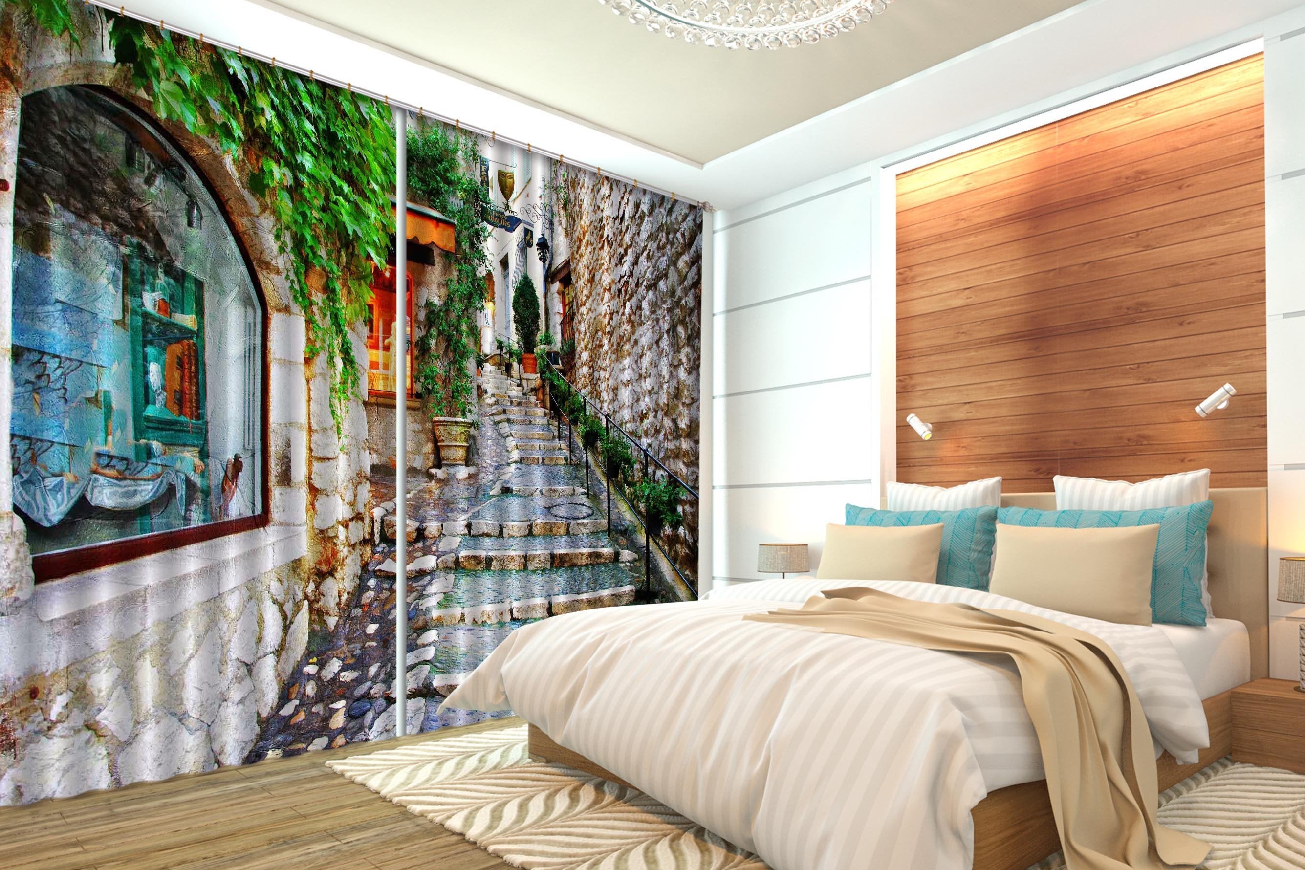 3D City Alley Stairway 343 Curtains Drapes Wallpaper AJ Wallpaper 