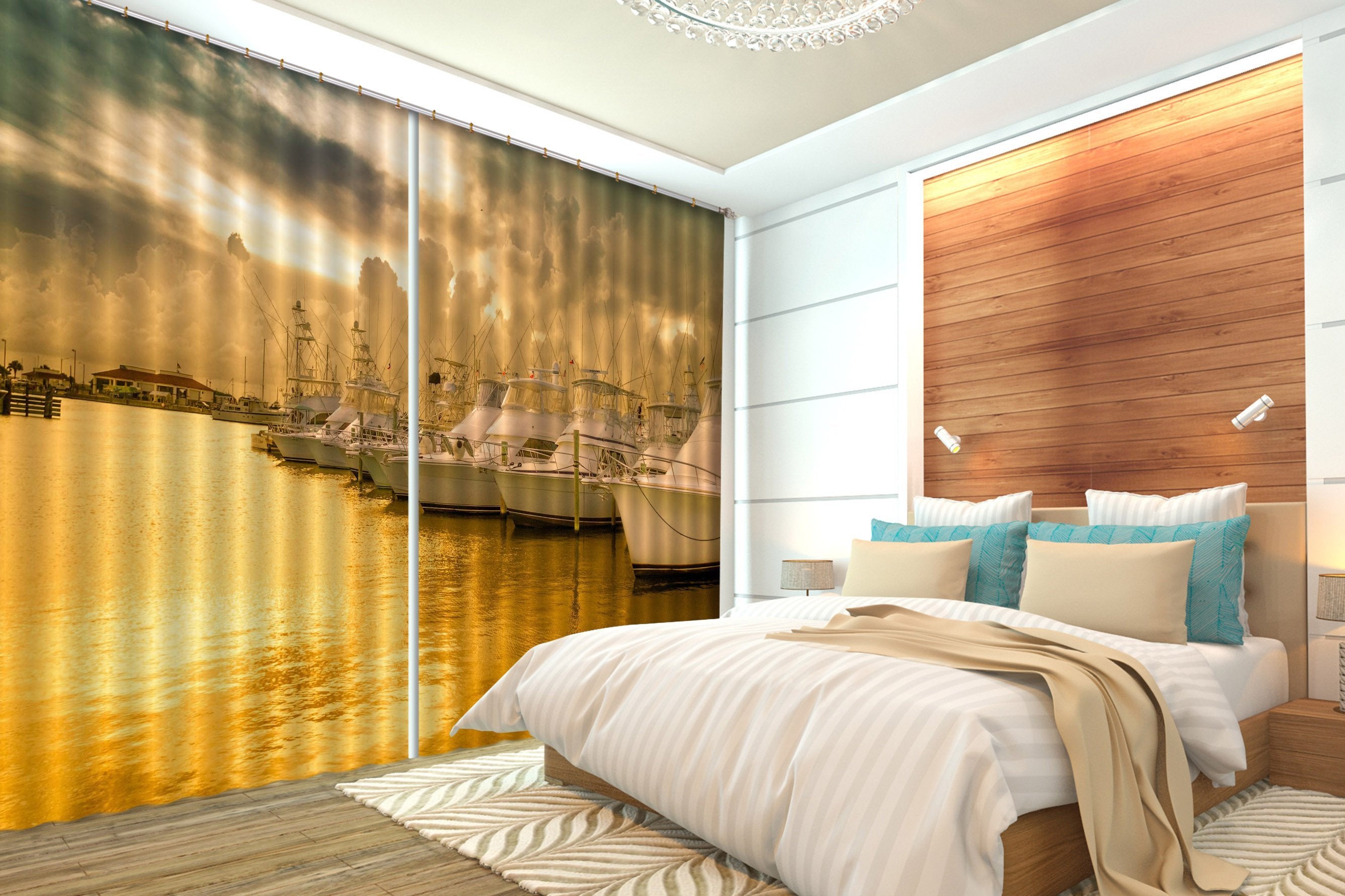 3D Port Yachts 329 Curtains Drapes Wallpaper AJ Wallpaper 
