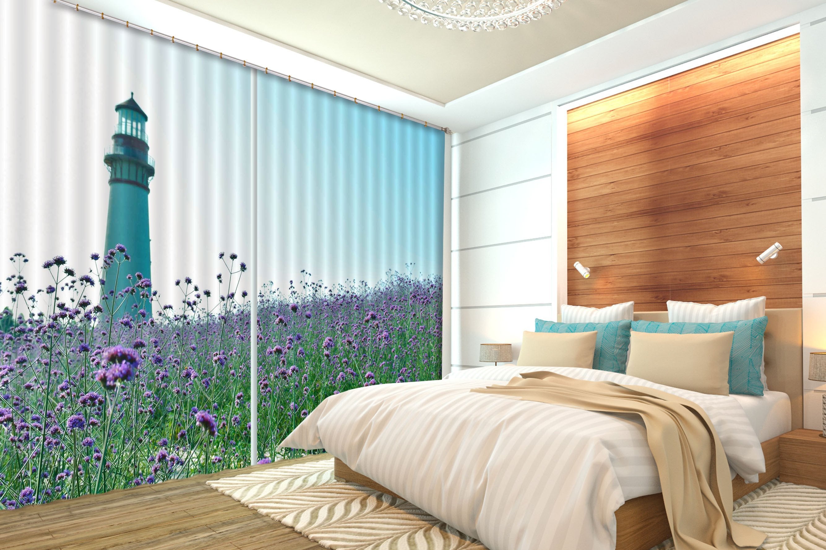 3D Flowers Field Lighthouse 131 Curtains Drapes Wallpaper AJ Wallpaper 