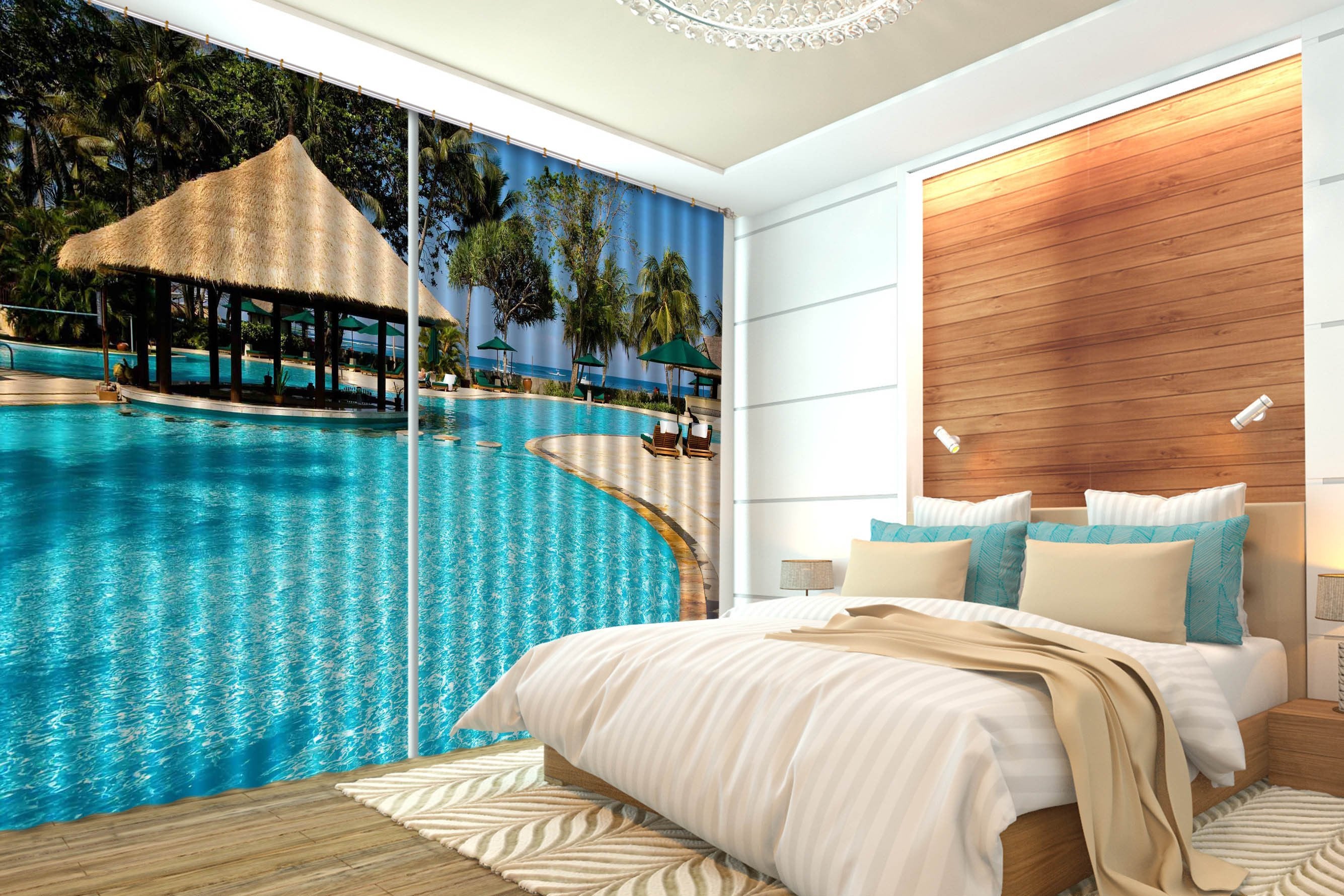 3D Seaside Swimming Pool 167 Curtains Drapes Wallpaper AJ Wallpaper 