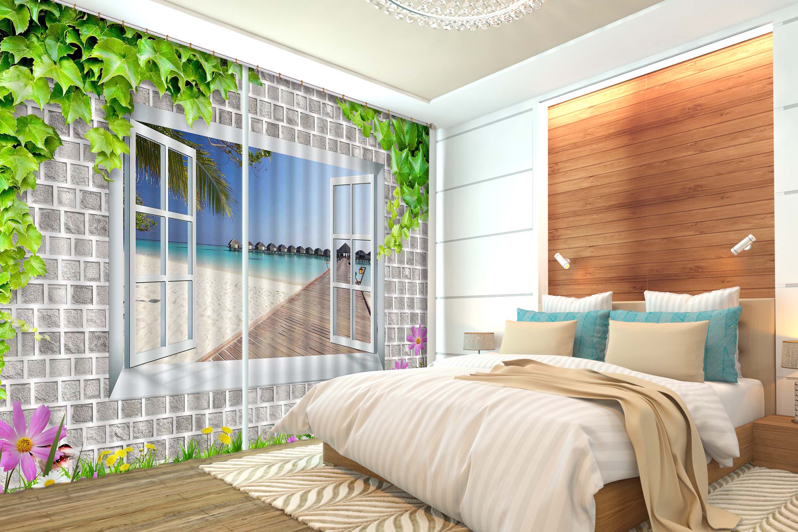 3D Wall Leaves 806 Curtains Drapes