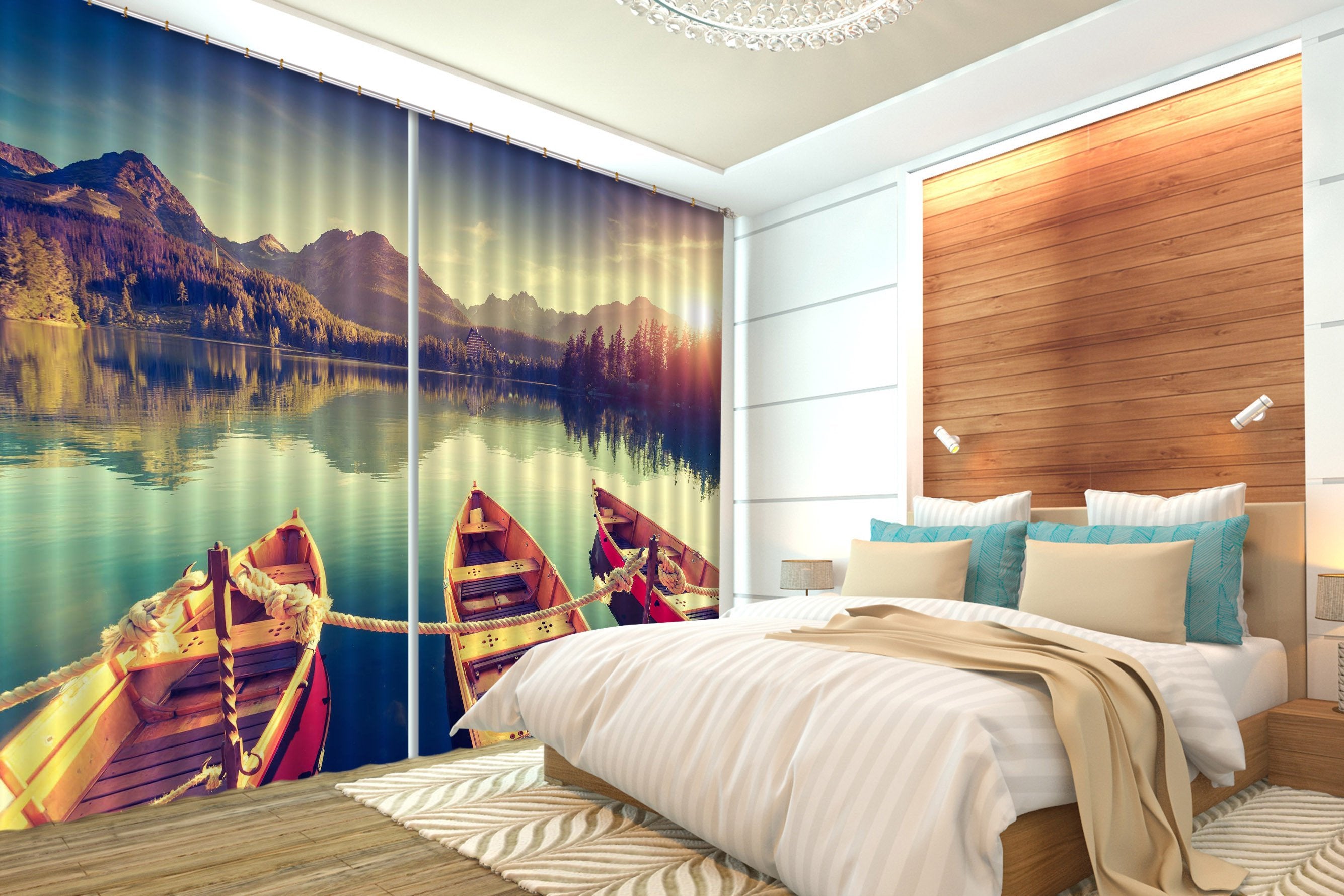 3D Lake Boats 485 Curtains Drapes Wallpaper AJ Wallpaper 