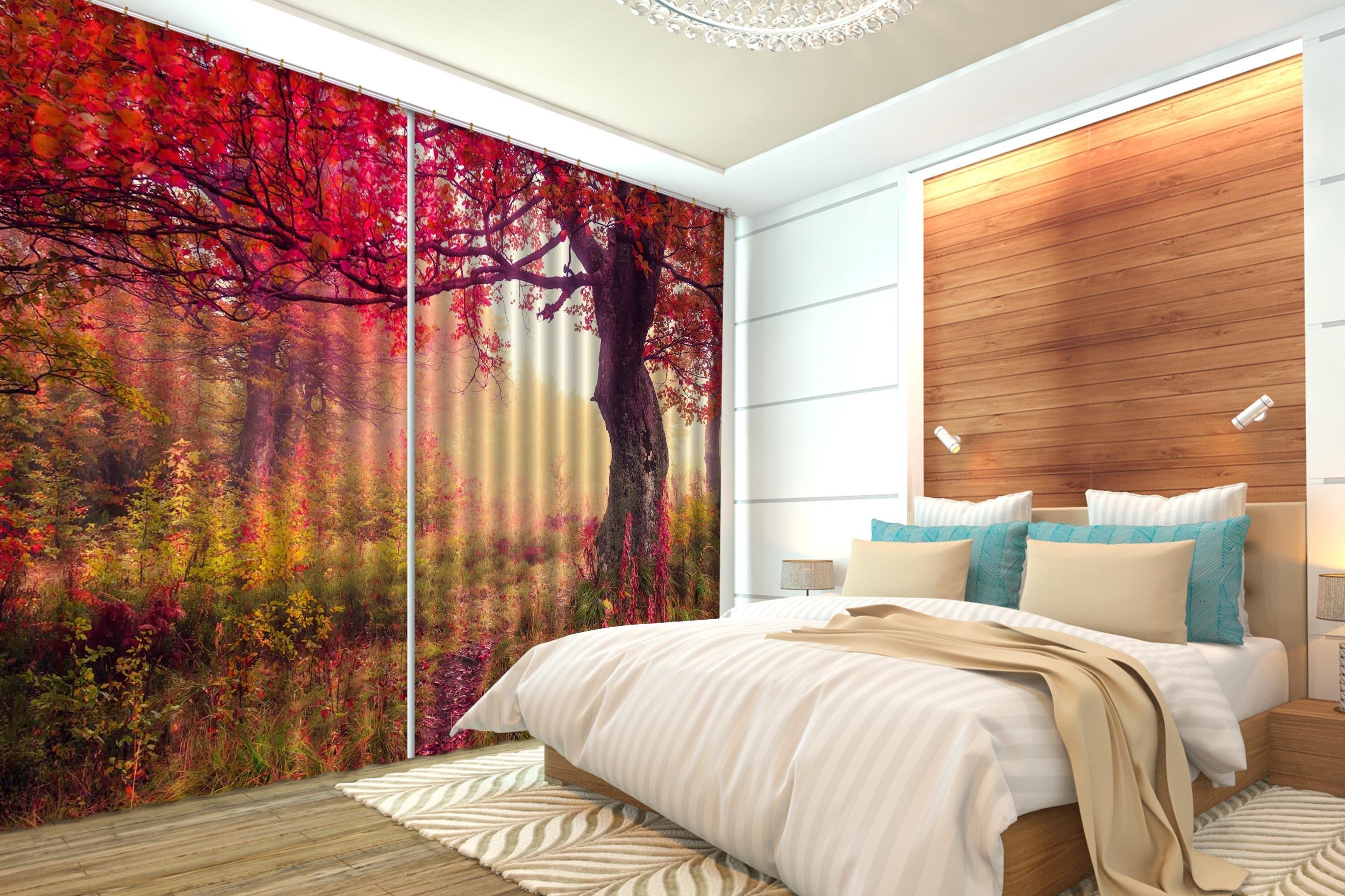 3D Pretty Red Trees 652 Curtains Drapes Wallpaper AJ Wallpaper 