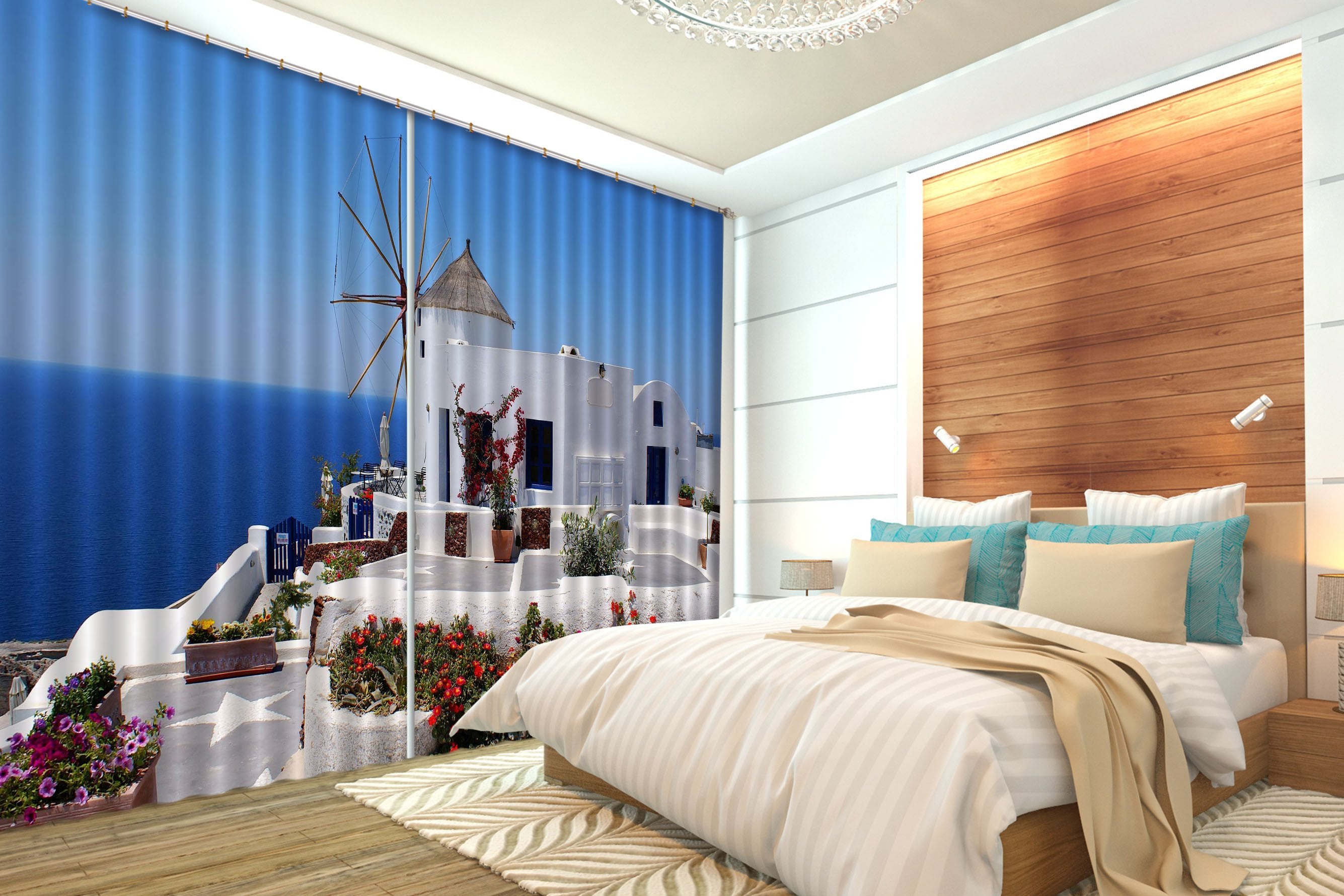 3D Santorini Island Scenery 712 Curtains Drapes Wallpaper AJ Wallpaper 