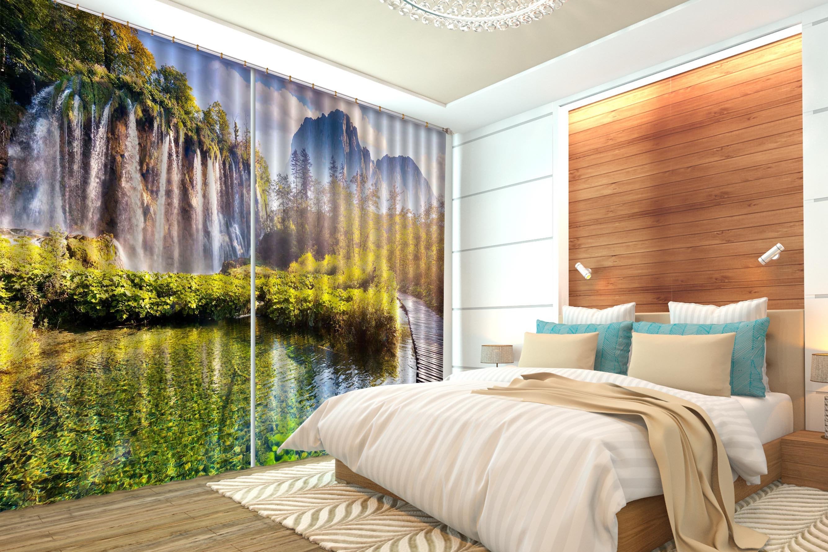 3D Waterfalls Lake 626 Curtains Drapes Wallpaper AJ Wallpaper 