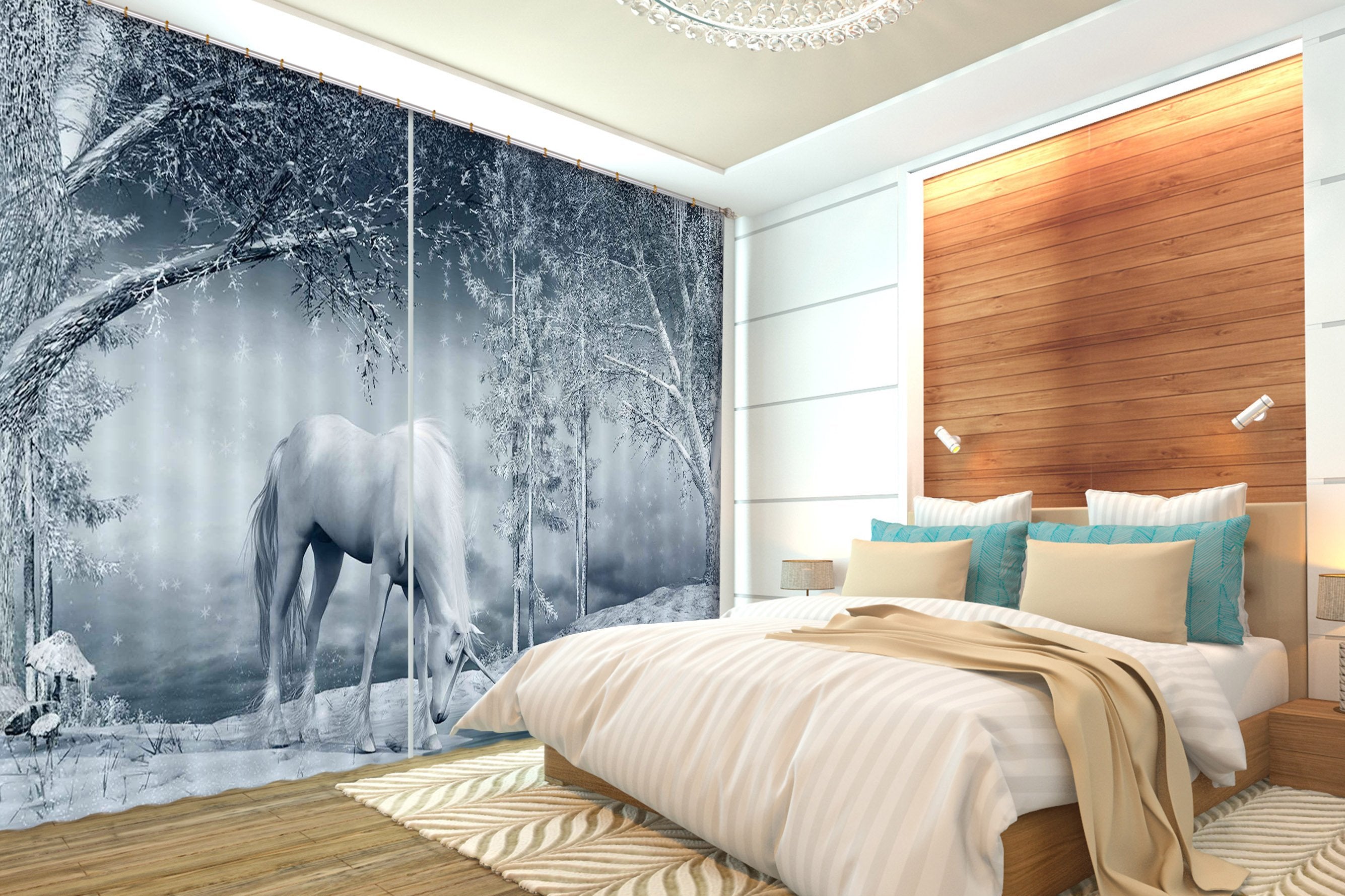 3D Night Unicorns 116 Curtains Drapes Curtains AJ Creativity Home 