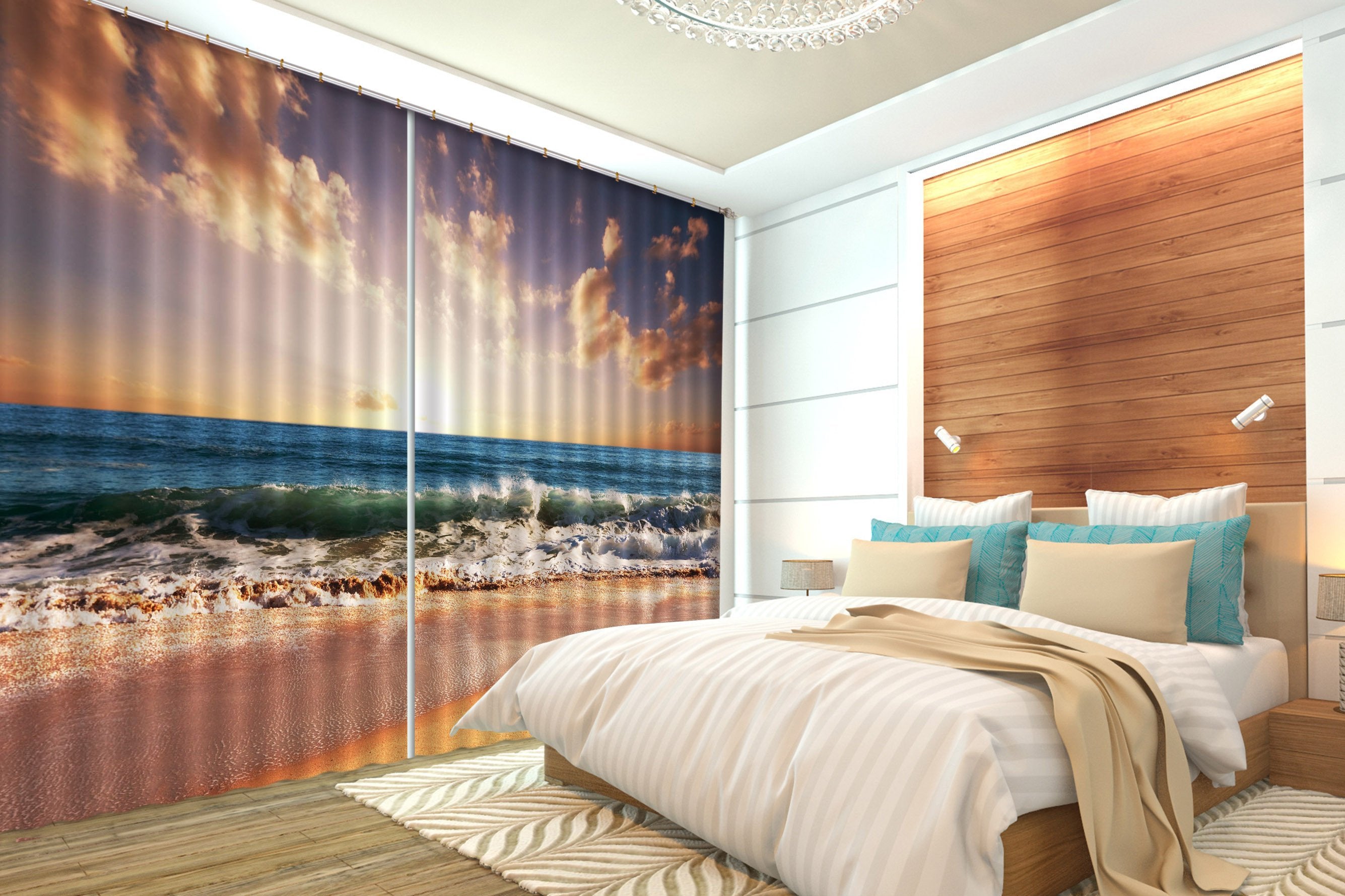 3D Sea Sunset Glows 663 Curtains Drapes Wallpaper AJ Wallpaper 