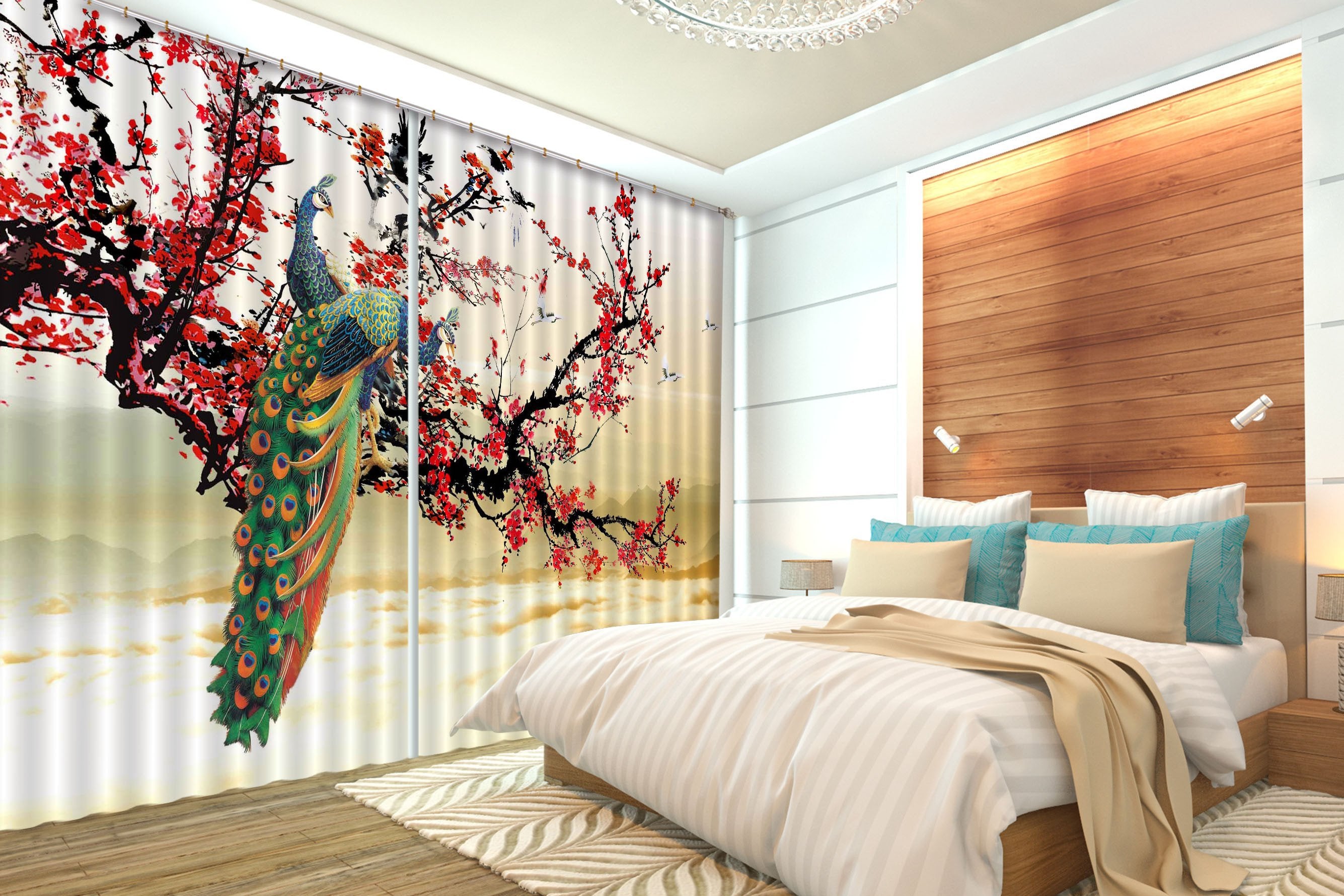 3D Plum Flowers Peacocks 142 Curtains Drapes Wallpaper AJ Wallpaper 