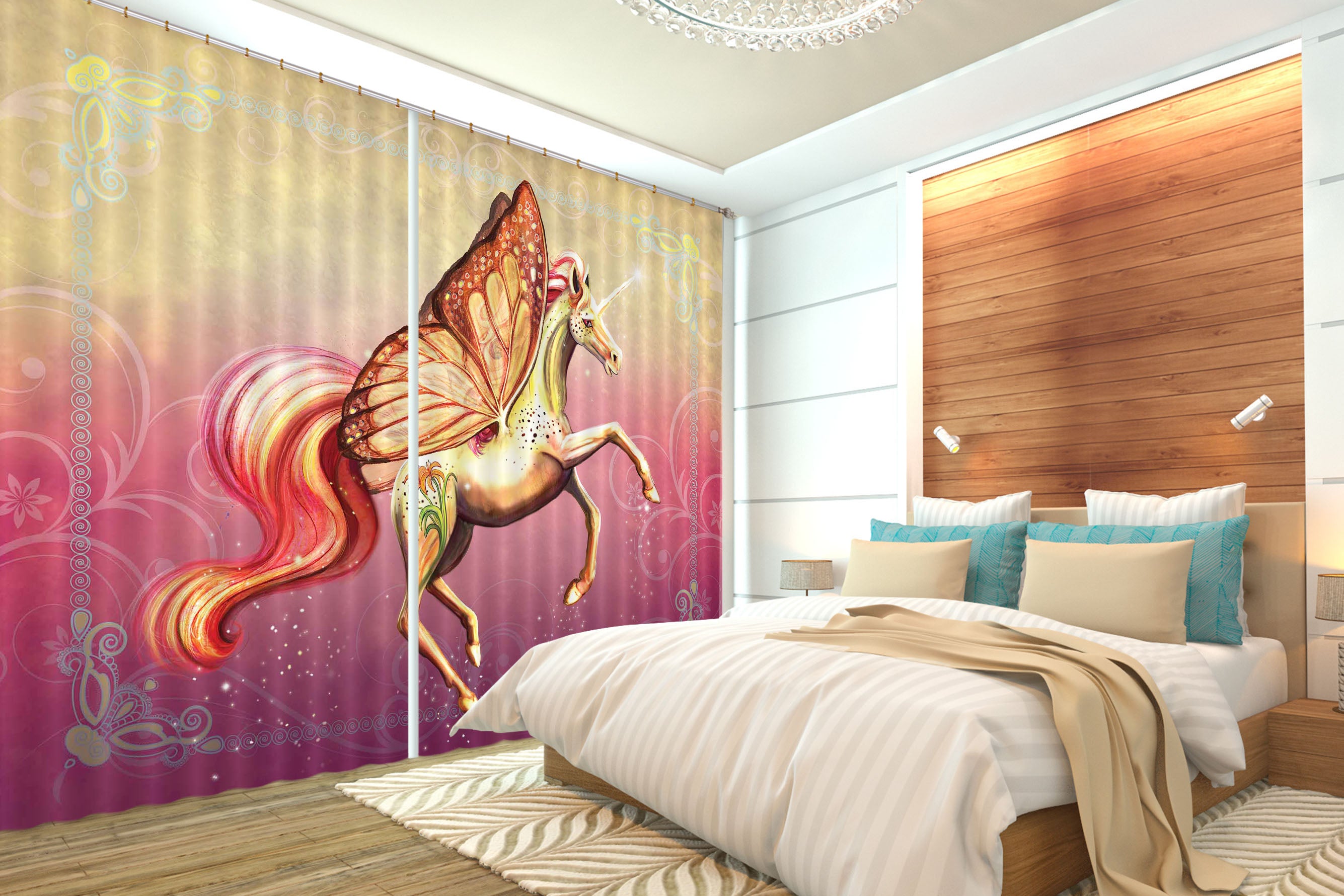 3D Winged Unicorn 105 Rose Catherine Khan Curtain Curtains Drapes