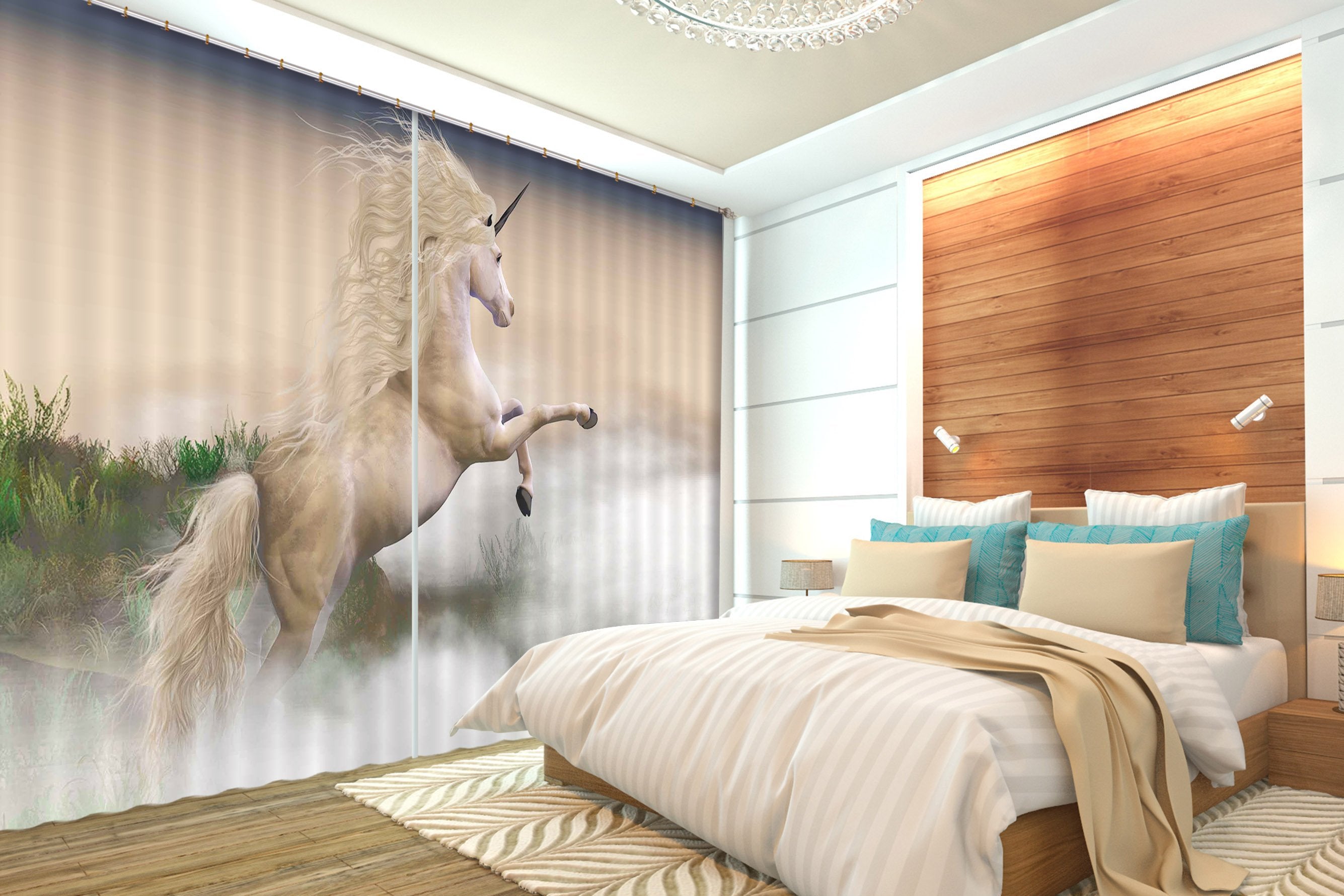 3D White Fog Unicorns 117 Curtains Drapes Curtains AJ Creativity Home 