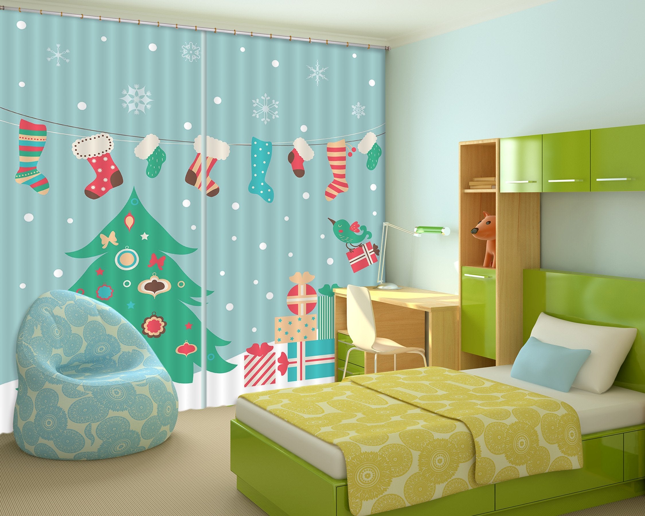 3D Snowflake Color Socks 54 Curtains Drapes Curtains AJ Creativity Home 