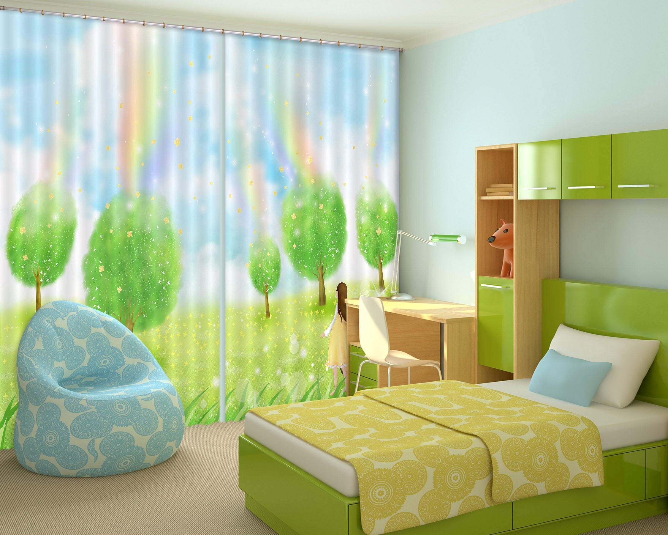 3D Grassland Rainbow 171 Curtains Drapes Wallpaper AJ Wallpaper 