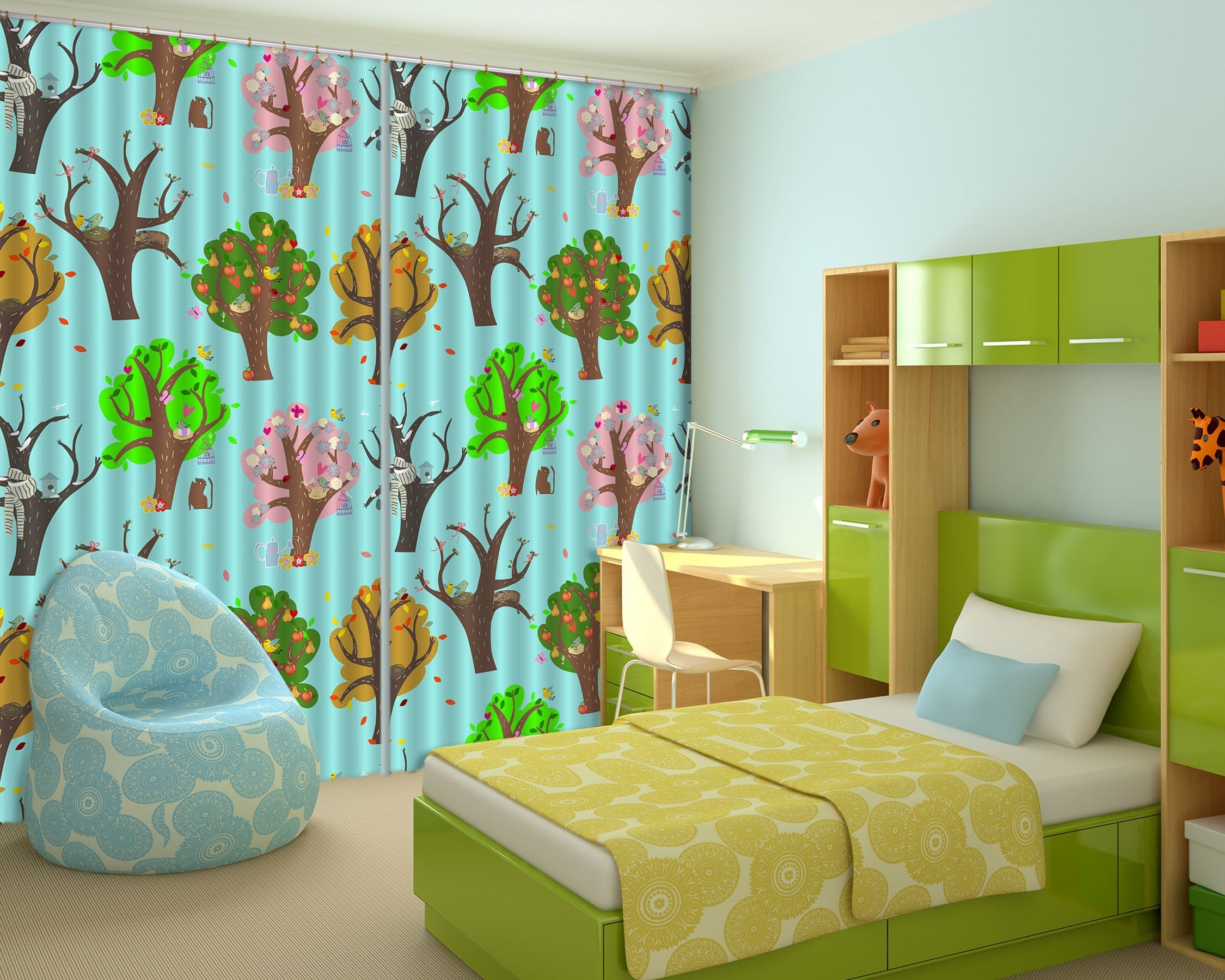 3D Trees Animals Pattern 561 Curtains Drapes Wallpaper AJ Wallpaper 