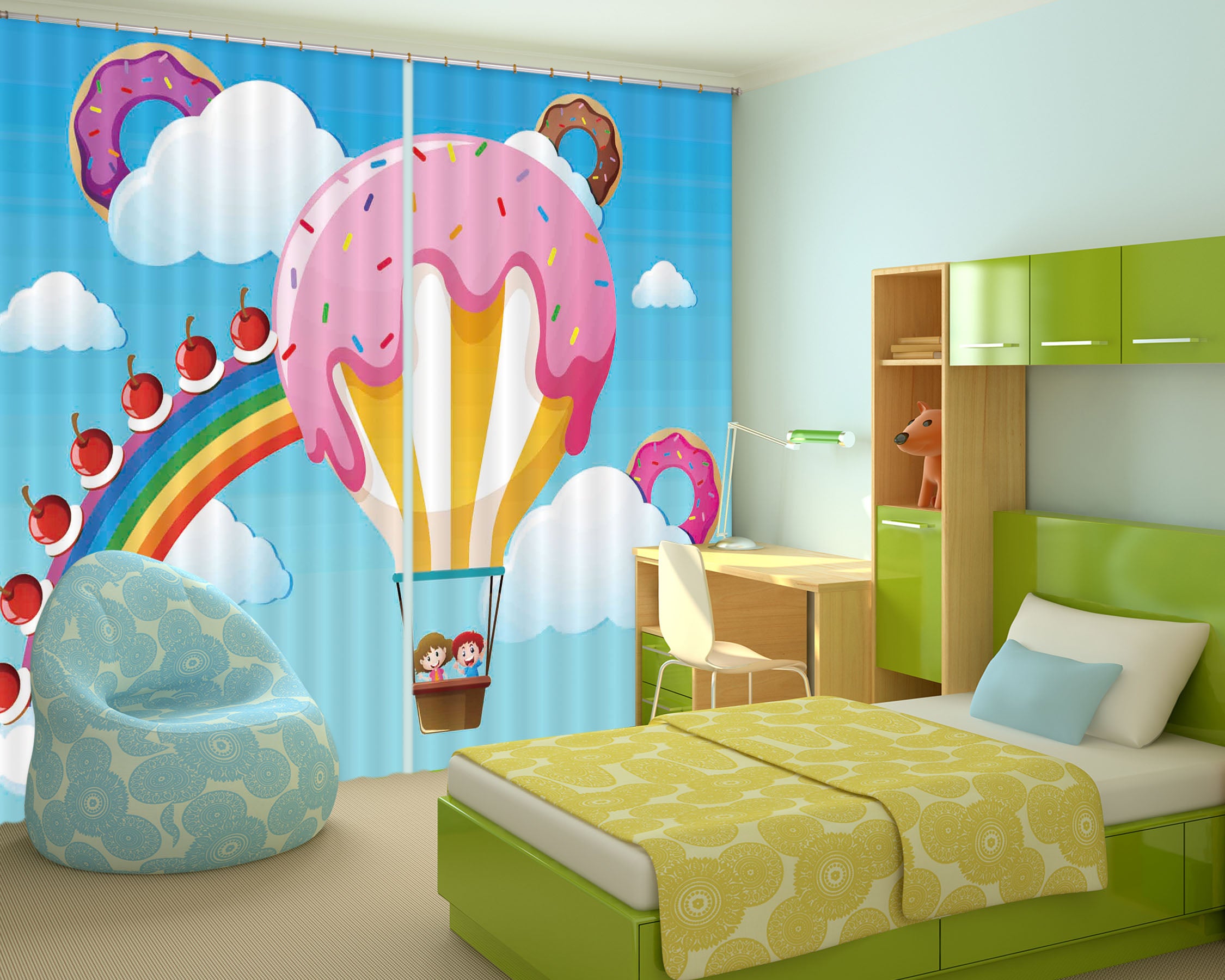 3D Hot Air Balloon 789 Curtains Drapes