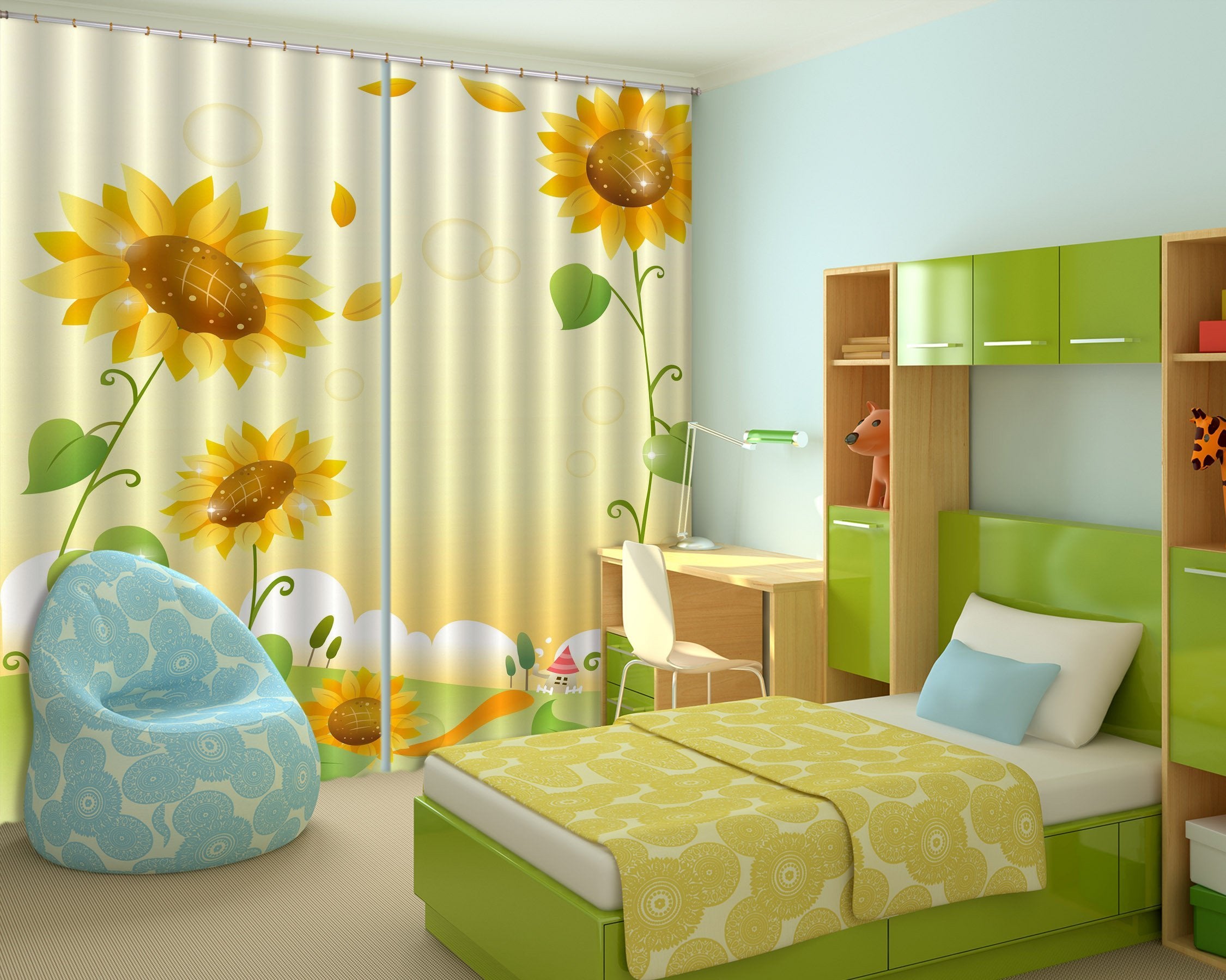 3D Flying Sunflowers 619 Curtains Drapes Wallpaper AJ Wallpaper 