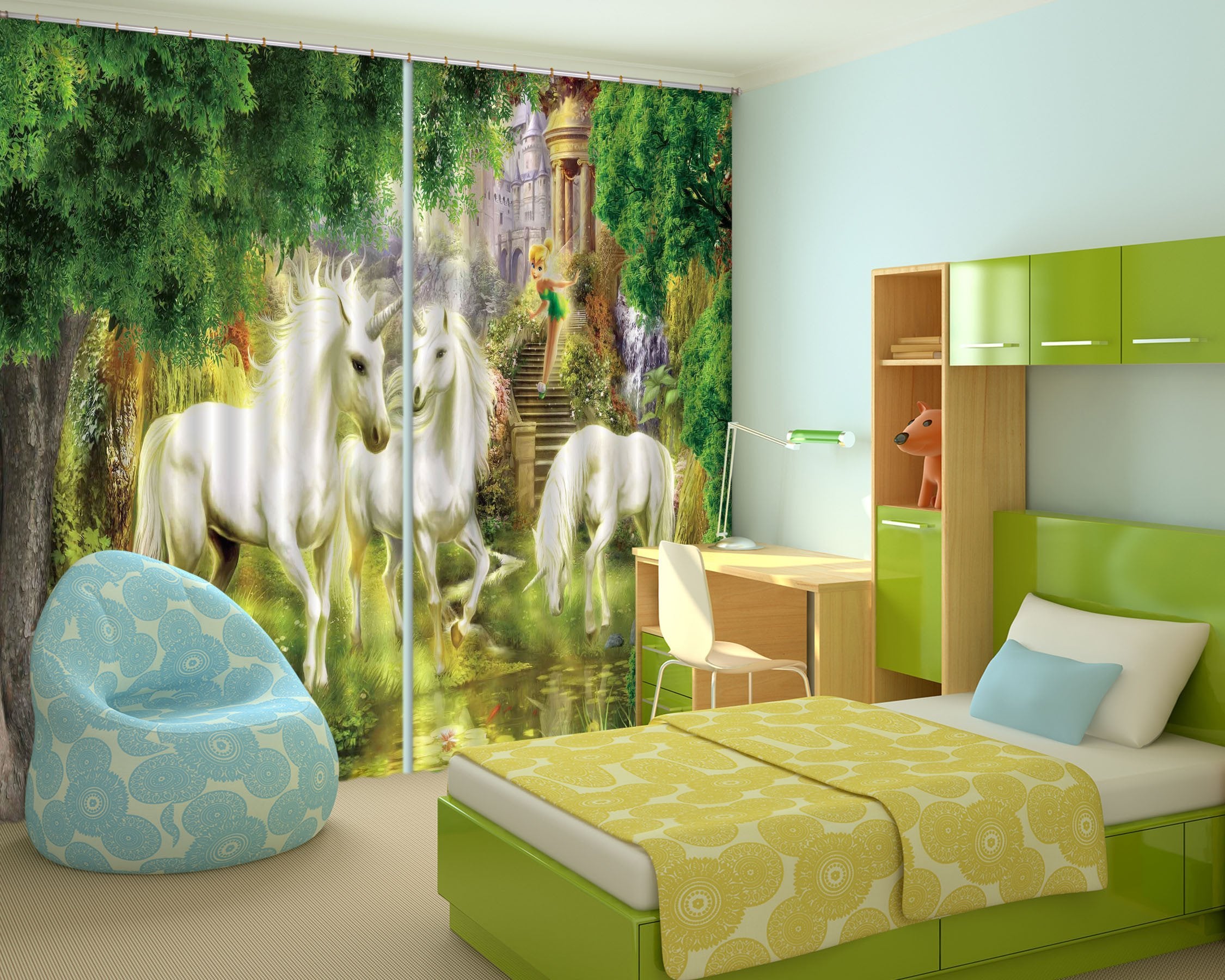3D Unicorns Elf Castle 84 Curtains Drapes Wallpaper AJ Wallpaper 