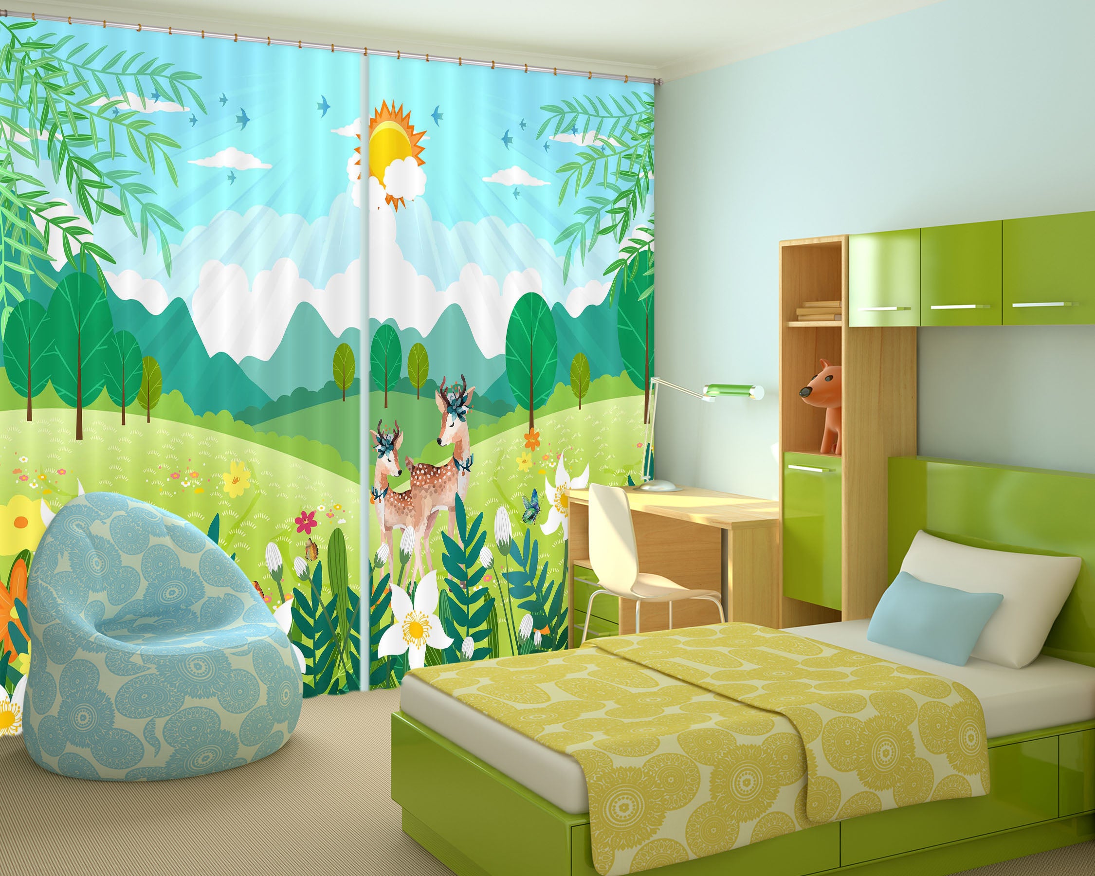 3D Sunny Forest 745 Curtains Drapes