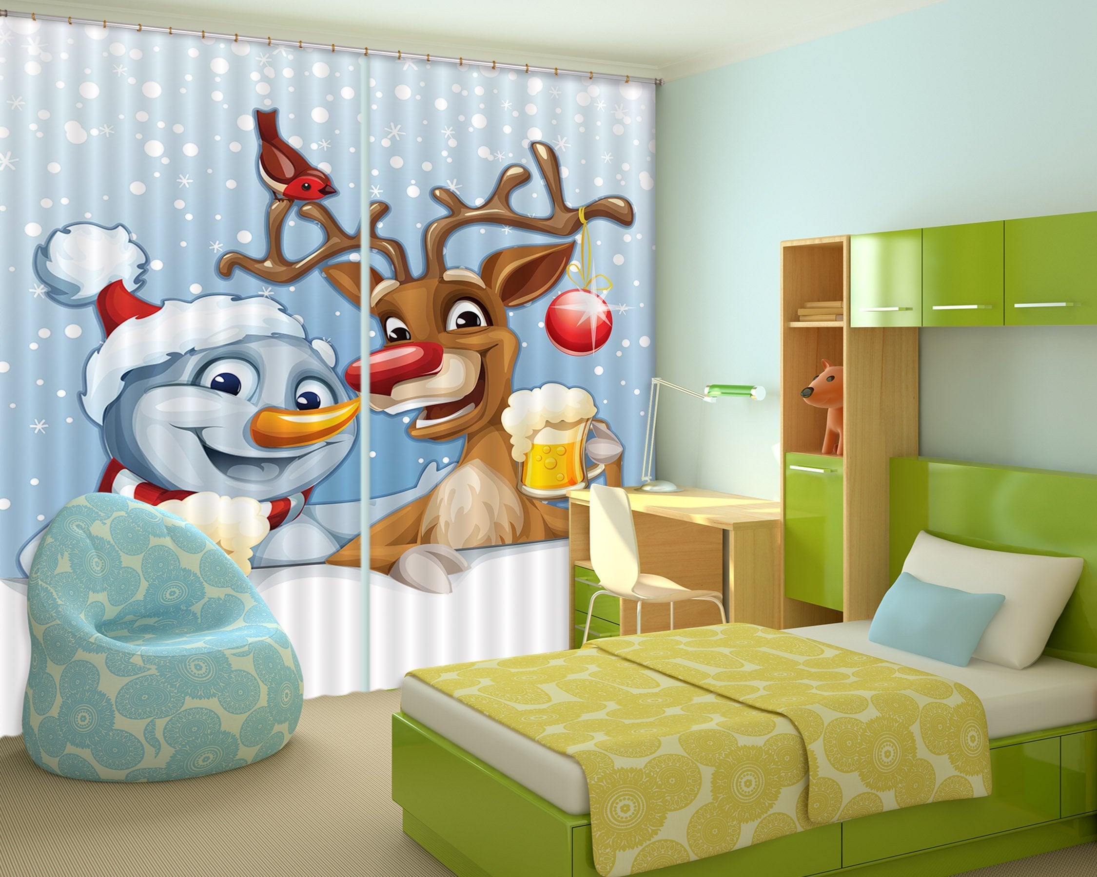 3D Snowing Beer 68 Curtains Drapes Curtains AJ Creativity Home 