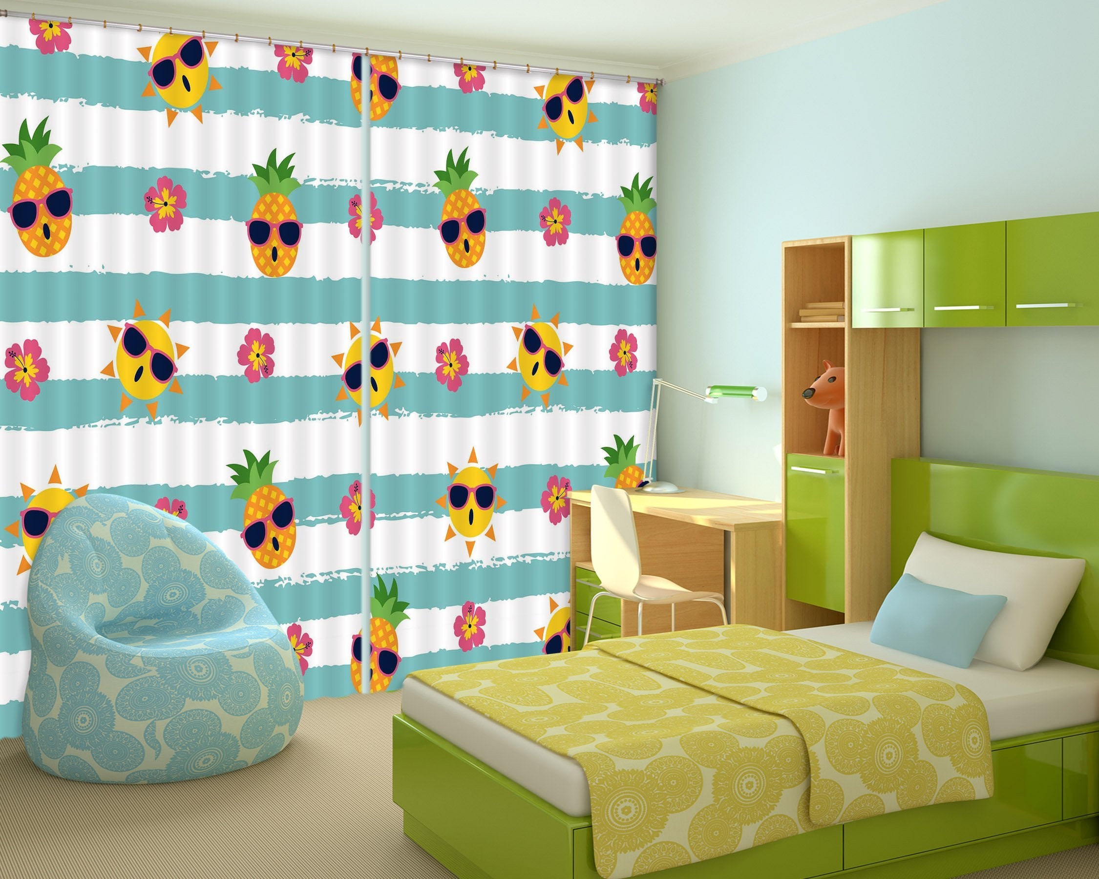 3D Pineapple Sun Pattern 2400 Curtains Drapes Wallpaper AJ Wallpaper 