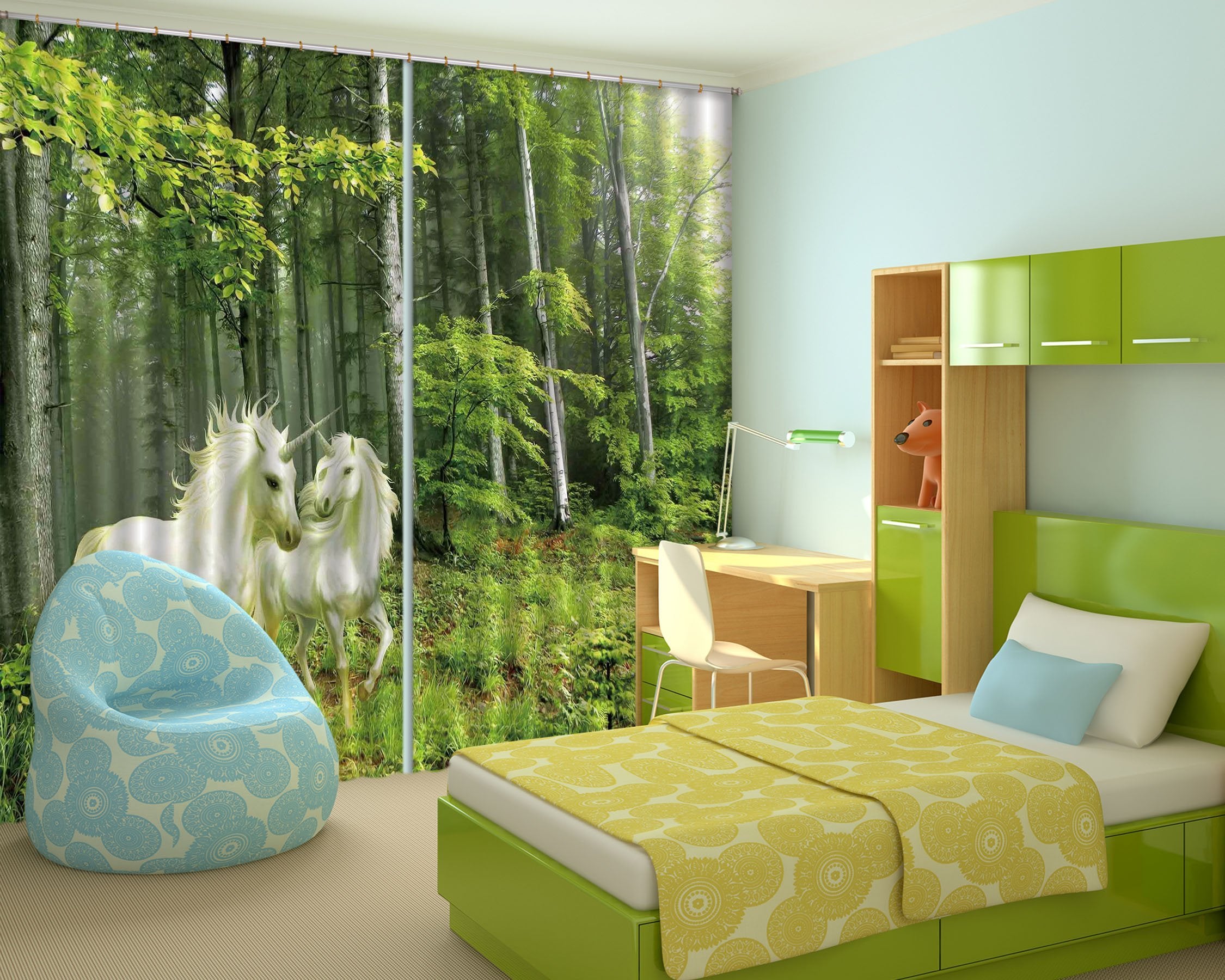 3D Forest Unicorns 2270 Curtains Drapes Wallpaper AJ Wallpaper 