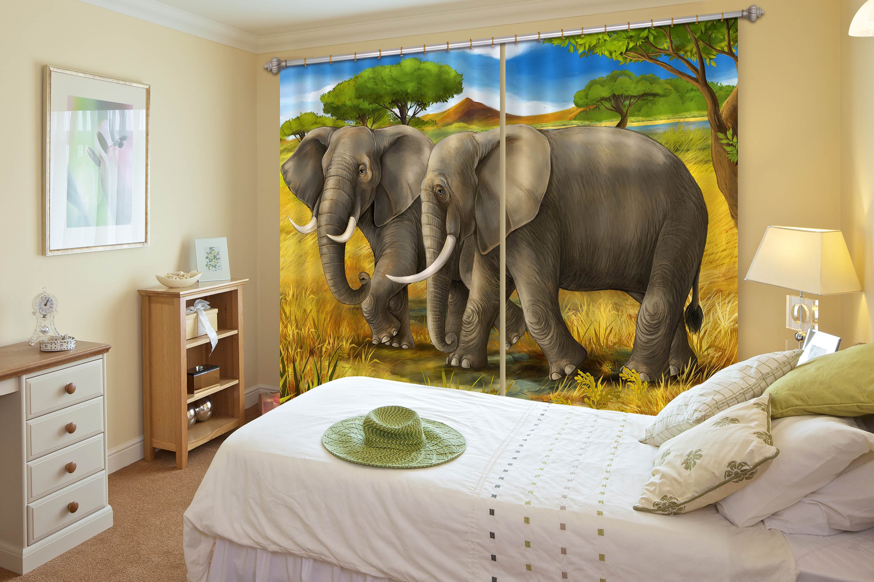 3D Prairie Elephant 799 Curtains Drapes
