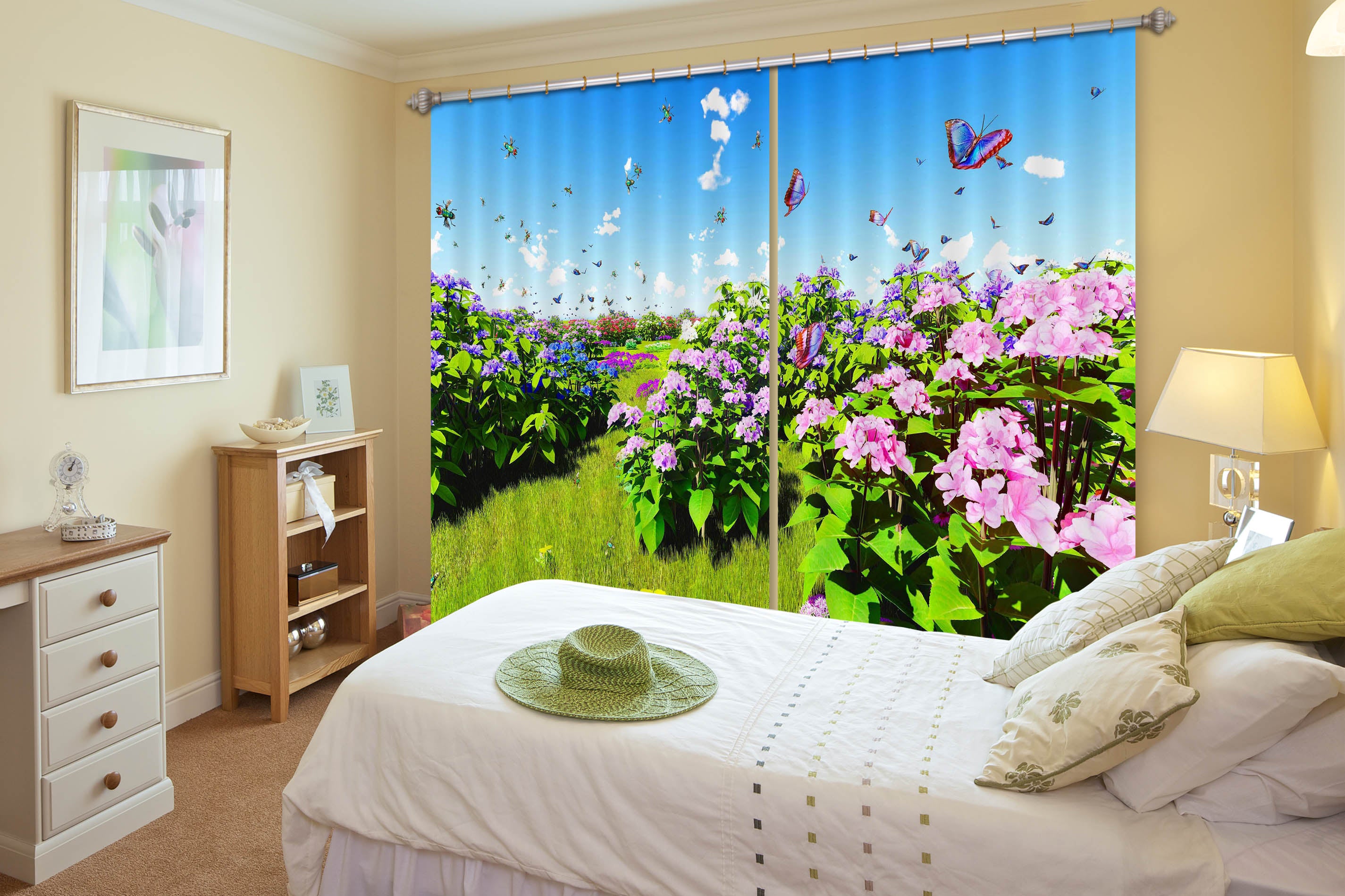 3D Purple Flowers 840 Curtains Drapes