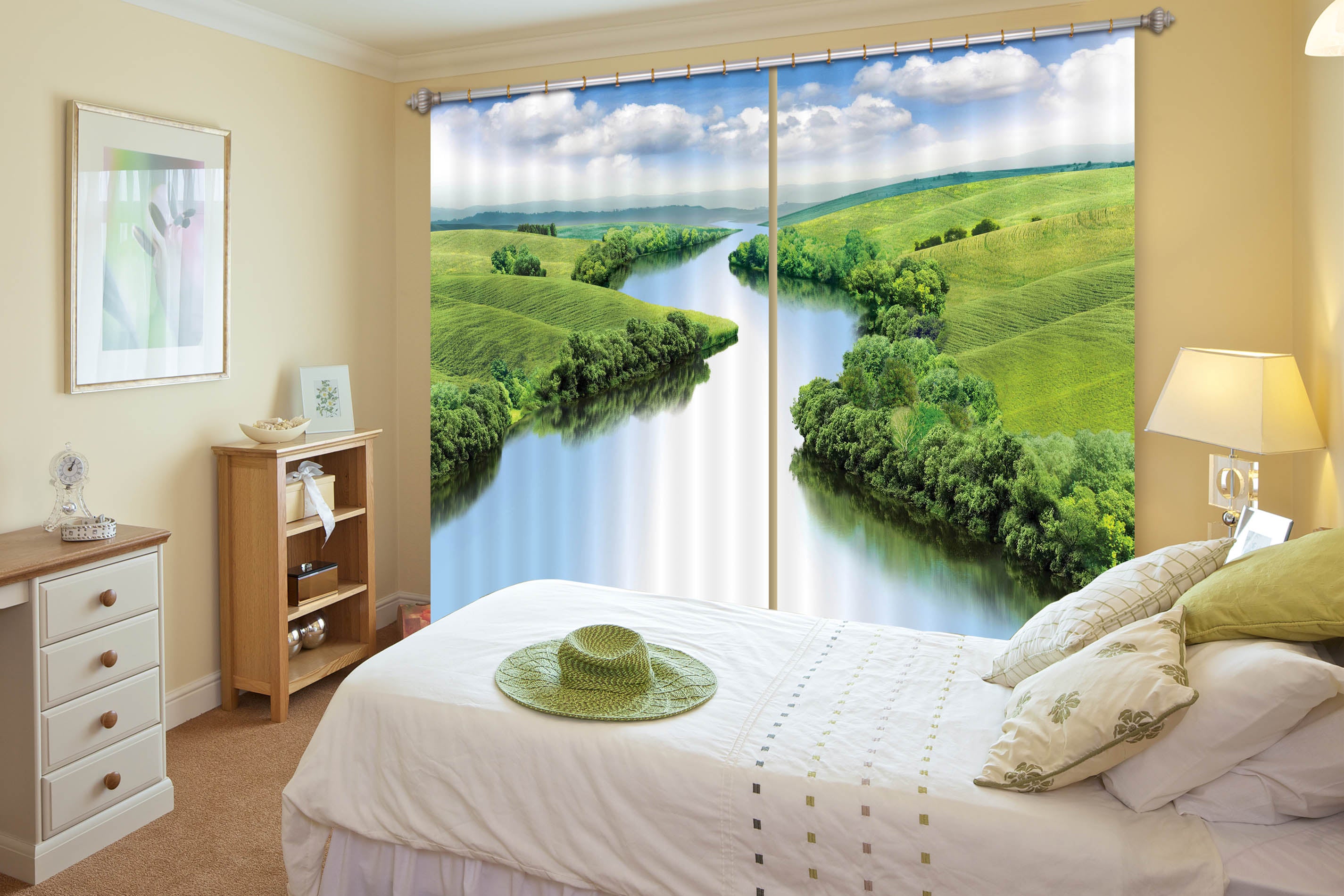 3D Forest River 105 Curtains Drapes