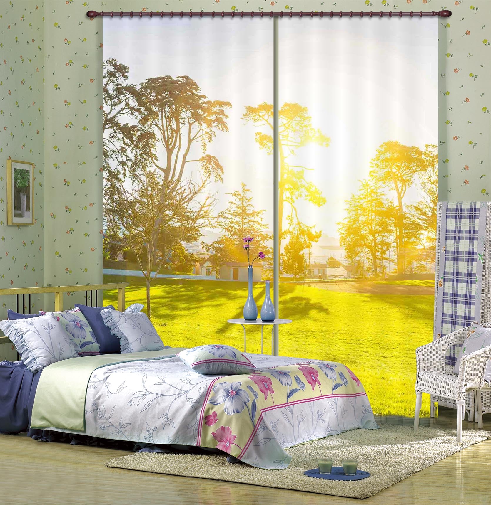 3D Sunny Meadow 865 Curtains Drapes