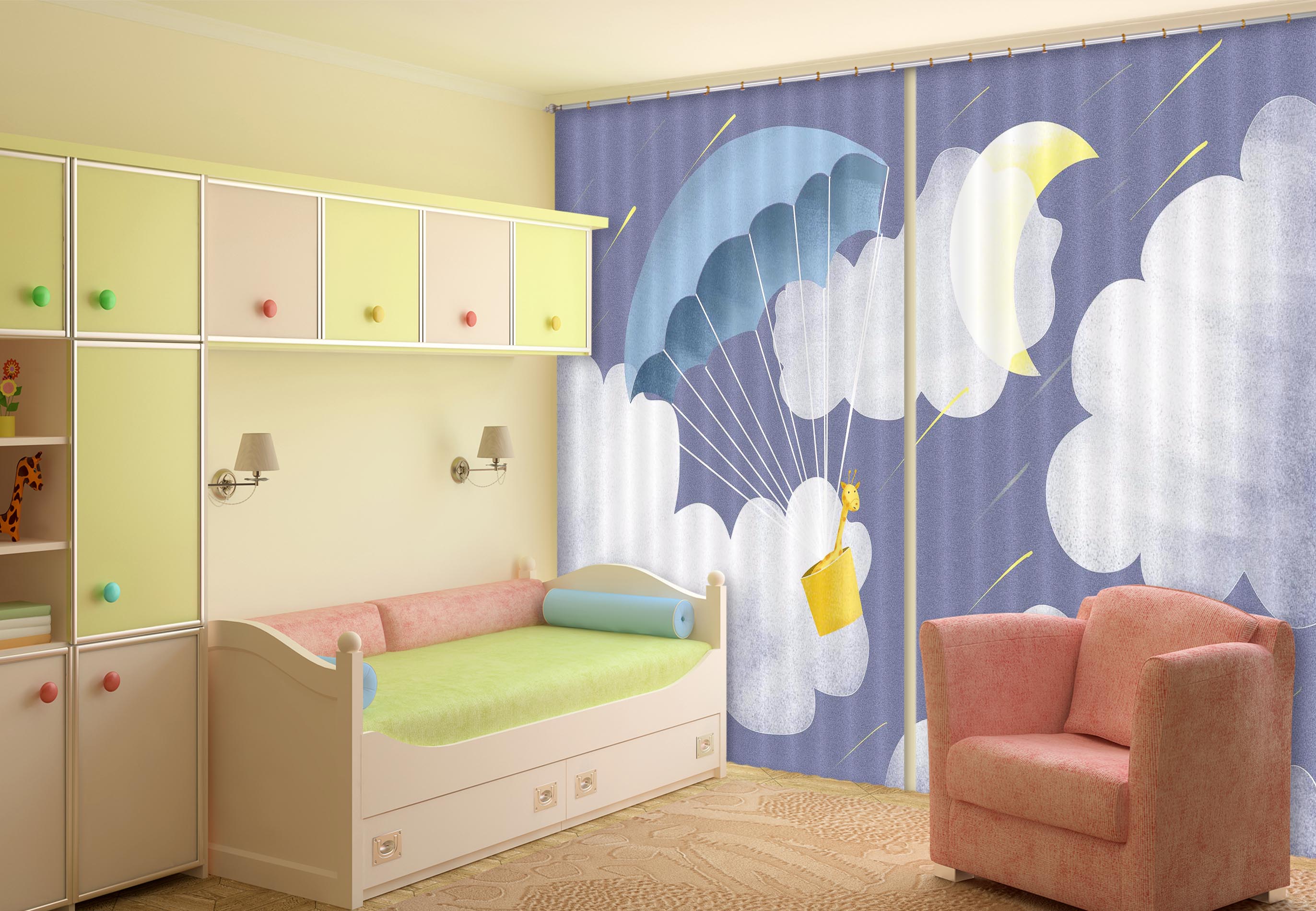 3D Parachute 747 Curtains Drapes