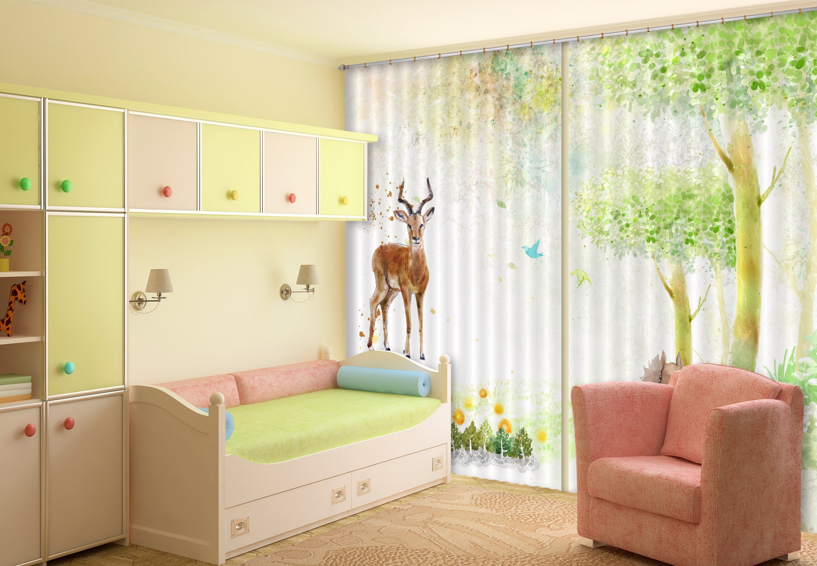3D Trees Animals 117 Curtains Drapes Wallpaper AJ Wallpaper 