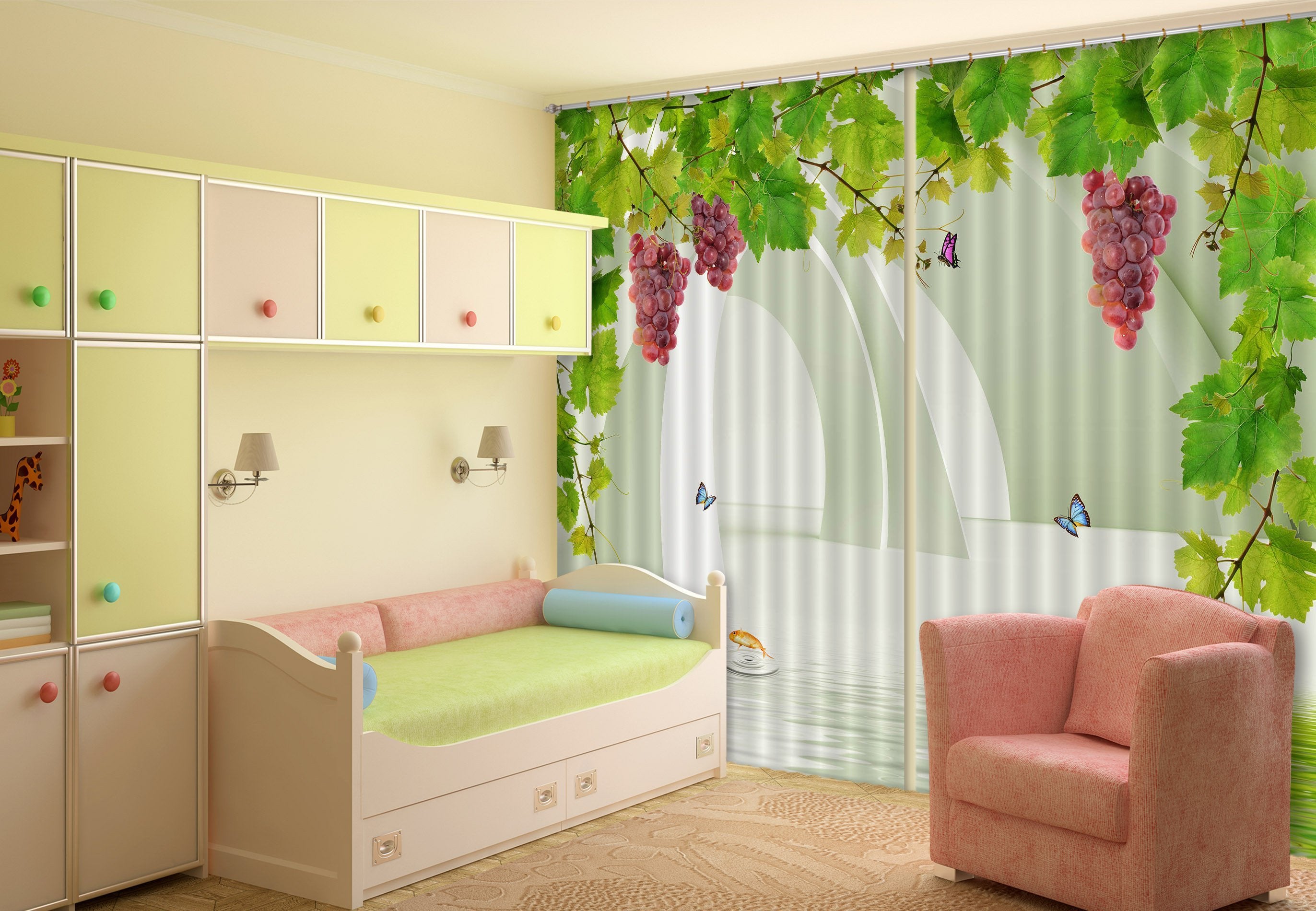 3D Grape Vines Arches Curtains Drapes Wallpaper AJ Wallpaper 
