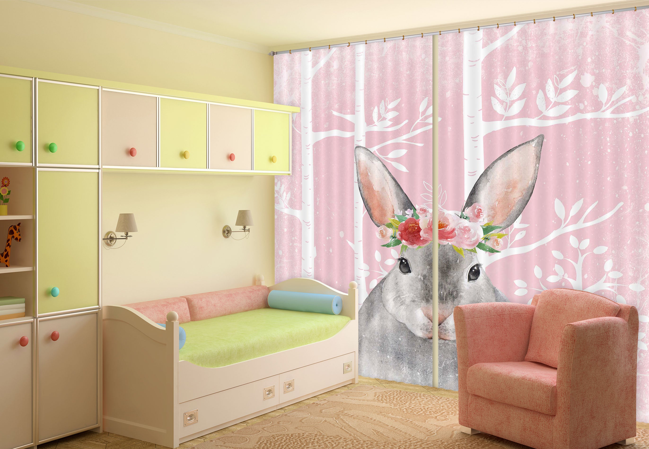 3D Gray Rabbit 173 Uta Naumann Curtain Curtains Drapes