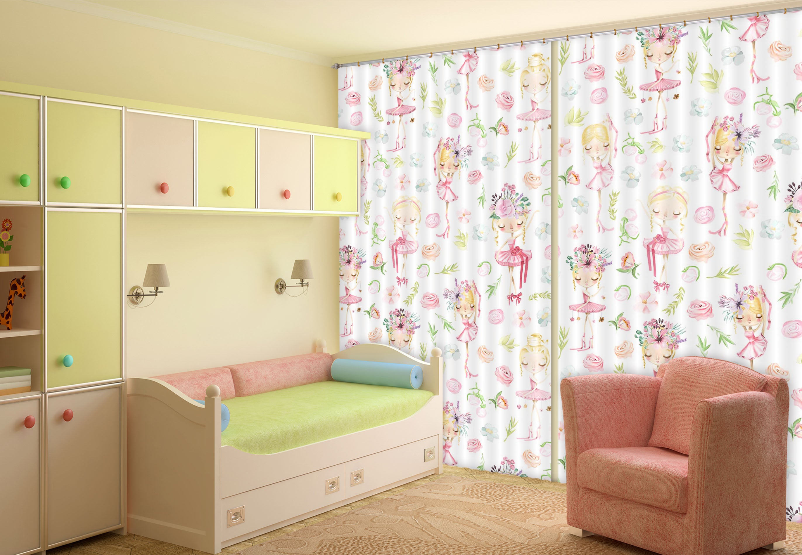 3D Girl Pink Rose 131 Uta Naumann Curtain Curtains Drapes
