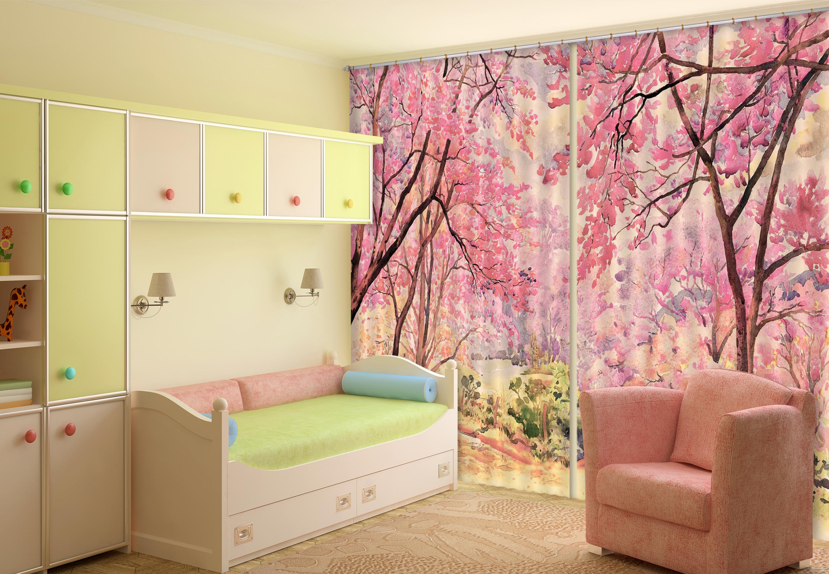 3D Peach Blossom Forest 119 Curtains Drapes