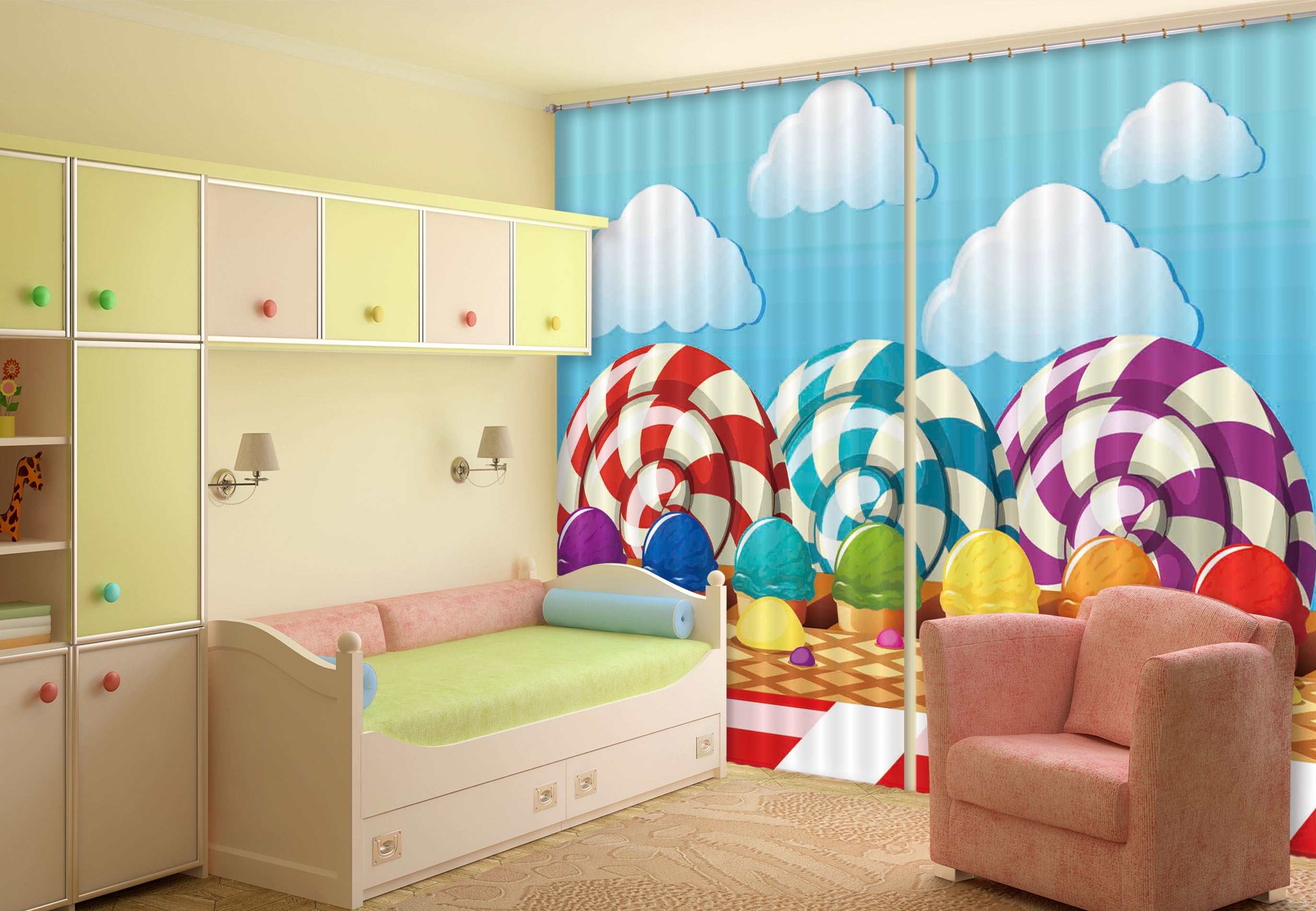 3D Lollipop Kingdom 721 Curtains Drapes