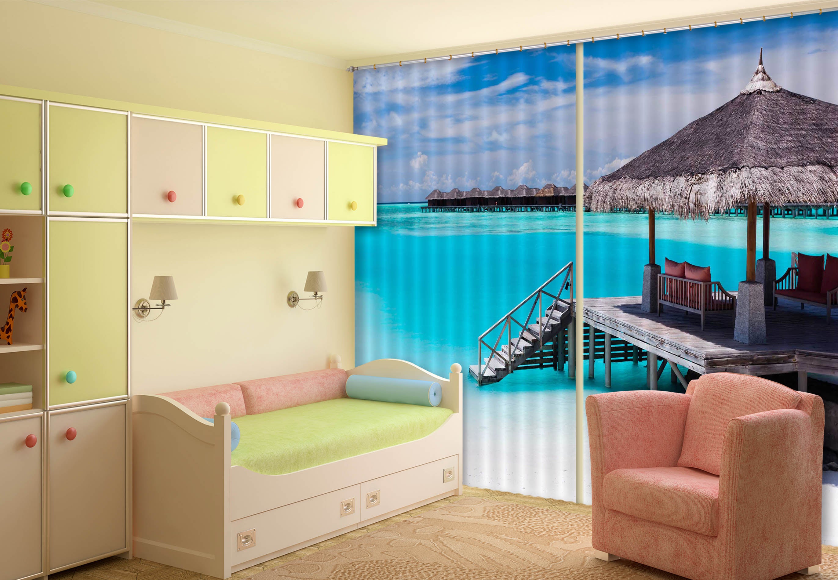 3D Blue Sea 842 Curtains Drapes